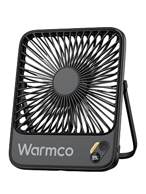 Warmco 10000mAh Portable Travel Fan 7-inch Max 24H Runtime Ultra-thin Quiet Rechargeable Battery Operated Desk Fan with Digital