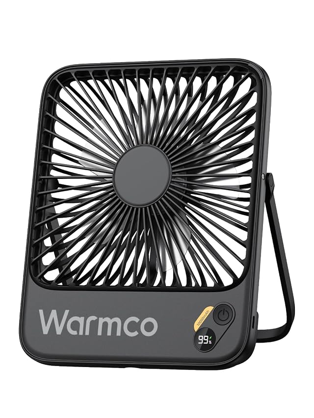 Warmco 10000mAh Portable Travel Fan 7-inch Max 24H Runtime Ultra-thin Quiet Rechargeable Battery Operated Desk Fan with Digital
