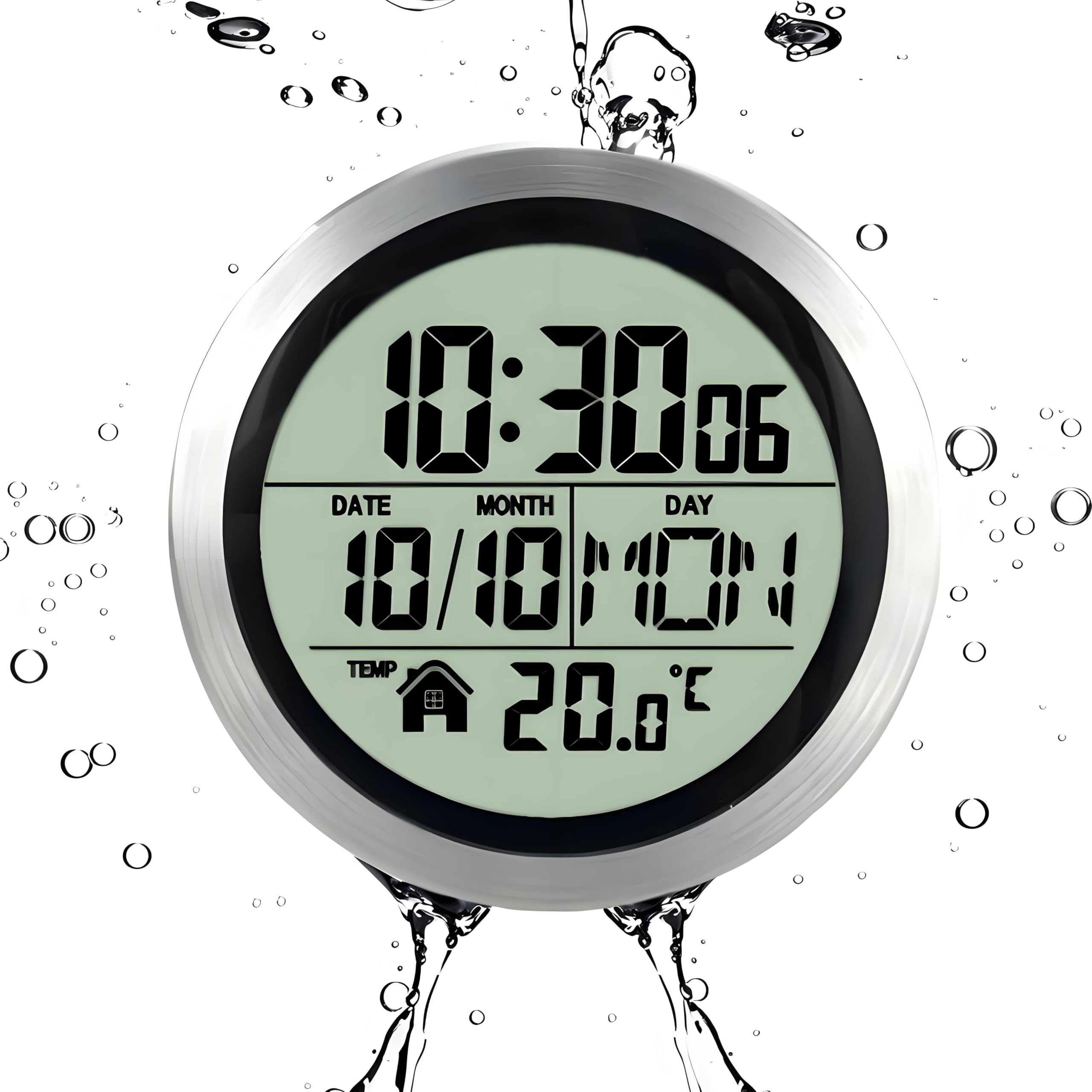 Lancoon Modern Waterproof Shower Clock with Non-Ticking, Powered by 5 Batteries 4 Suction Cups on the Back, Displays Time Temperature Date Weekday for Bathroom Study Room Bedroom