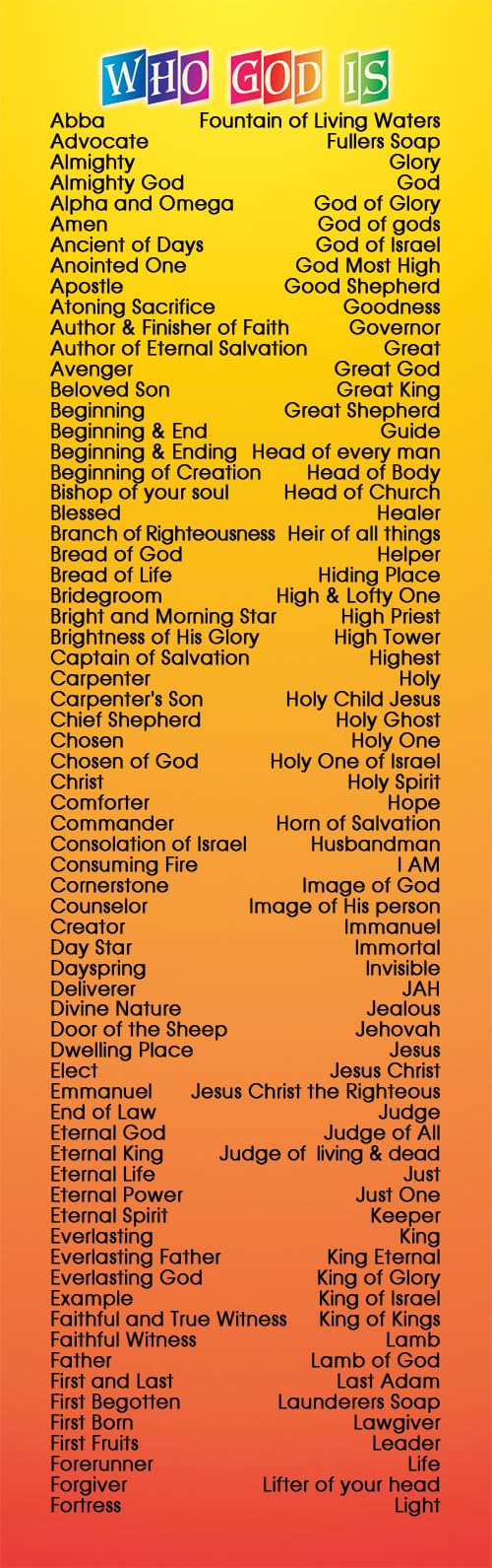 Who God is Bookmark, 270 Names of God - Set of 10 Bookmarks - Image 2