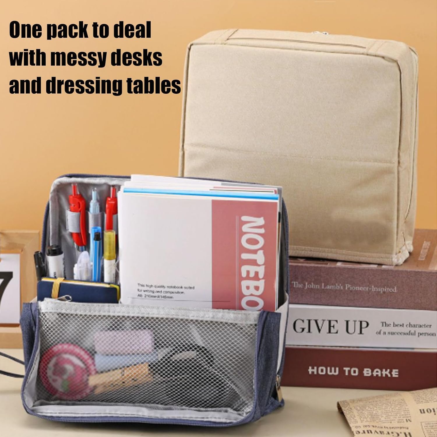 Standing Makeup Bag – Portable, Large Capacity, Multi-Purpose Large Capacity Oxford Cloth Standing Makeup Bag, Waterproof Makeup Organizer with Compartments Travel or Home Use (Black) - Image 2