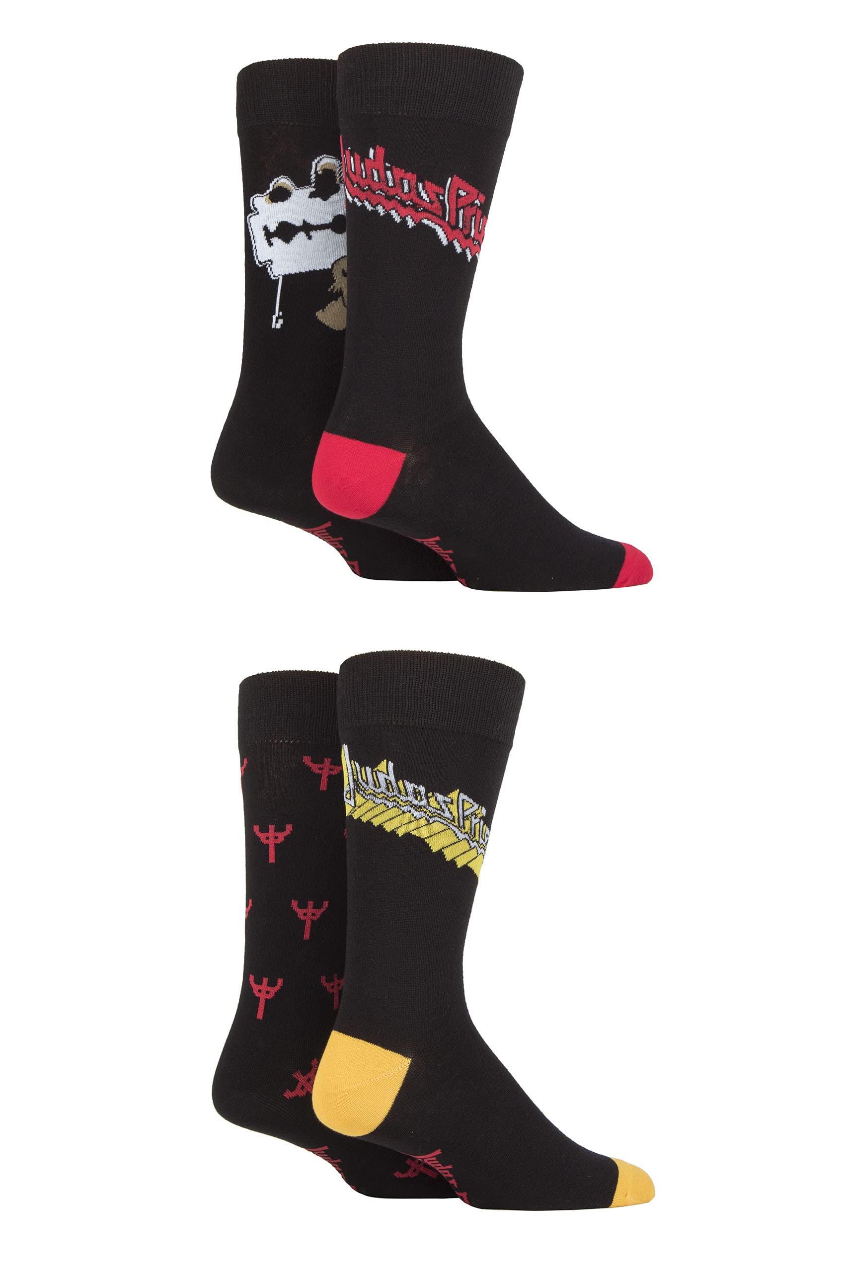 Sockshop Unisex Judas Priest Men’s Gift Boxed Cotton Socks Exclusive Pack Of 4 Rock And Heavy Metal Assorted Designs Black 6-11