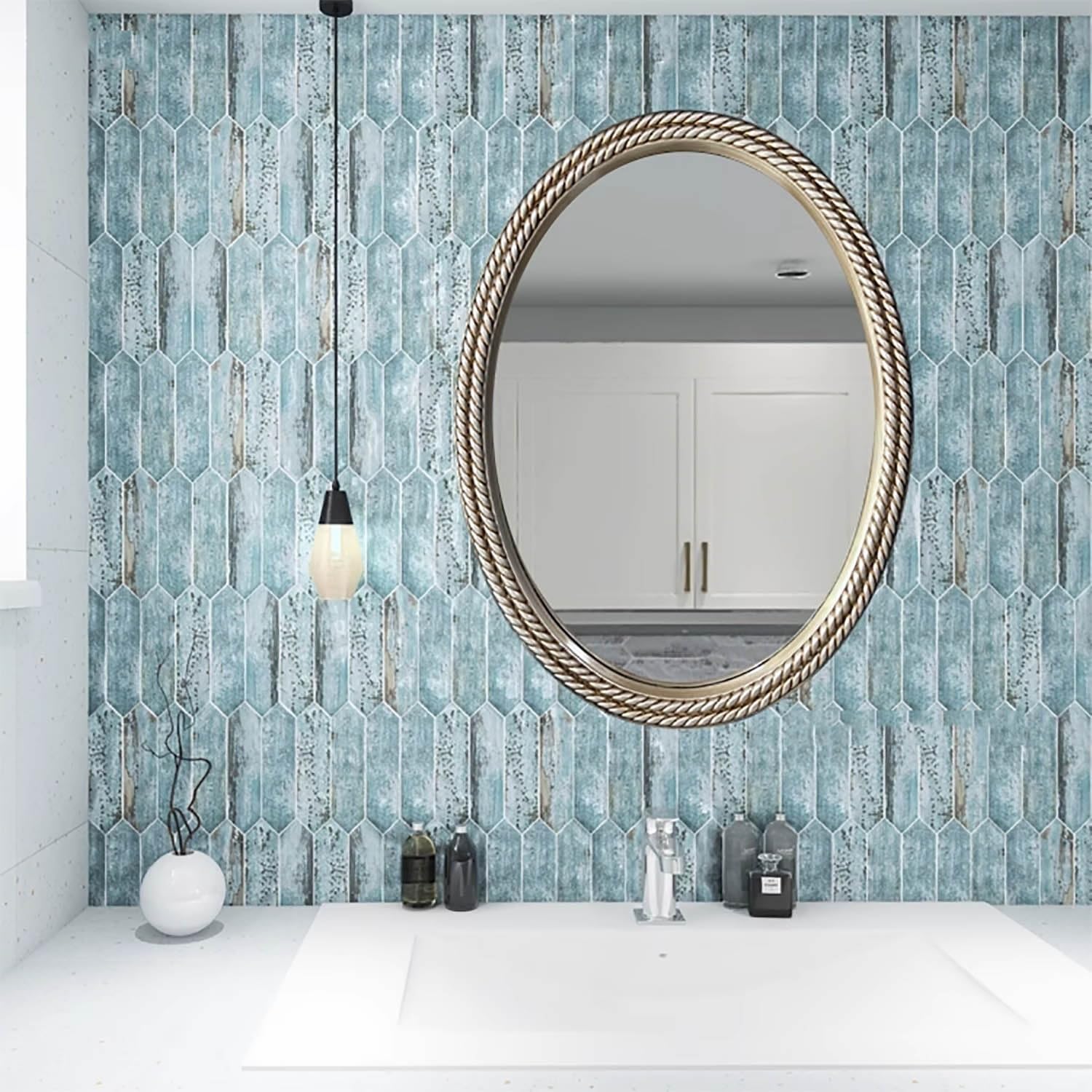 FGXHHS Elegant Oval Vanity Mirror with Carved Frame for Bathroom, Bedroom, Entryway or Dresser