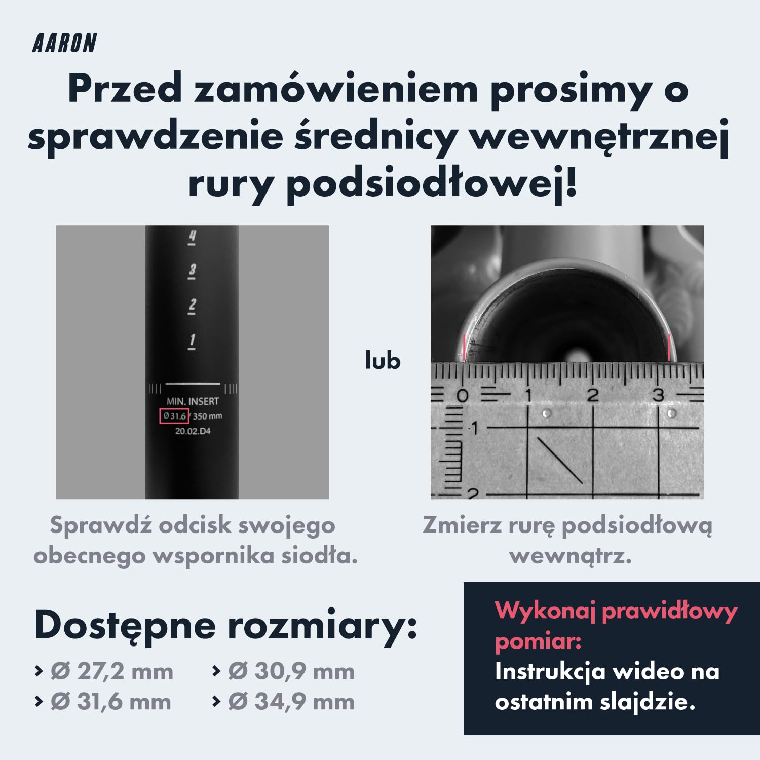AARON Sprężynowy sztyca siodełka o średnicy 27,2 mm, 30,9 mm lub 31,6 mm, aluminiowa, sprężynowa sztyca siodełka o długości 350 mm, do roweru elektrycznego, roweru górskiego,