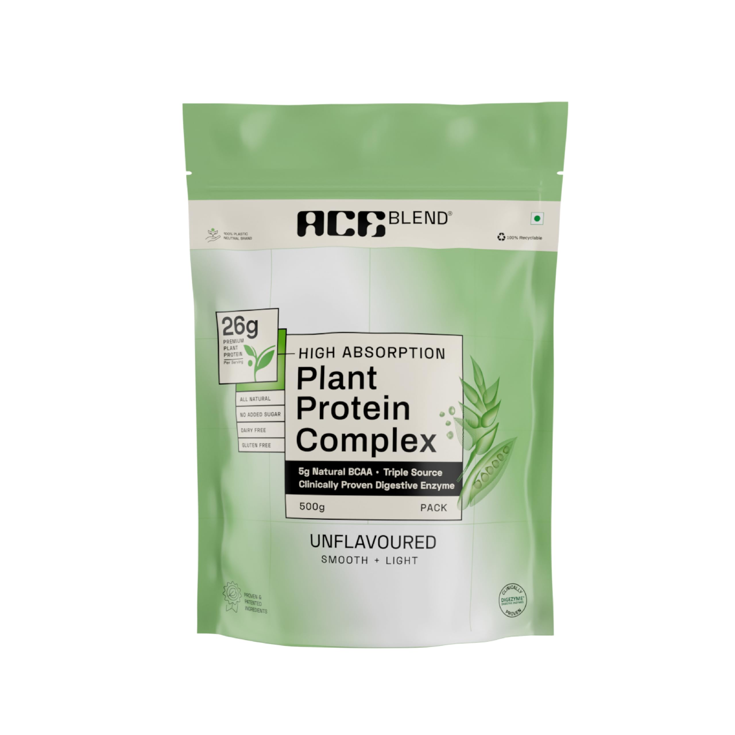 Ace Blend Plant Protein Complex | 26G Protein/Serving | Unflavoured | Golden-Split Pea, Canadian Brown Rice, Indian Lentil Protein | DigeZyme | 100% Gut Friendly (B0DBZVVVXY) Amazon Price History, Amazon Price Tracker