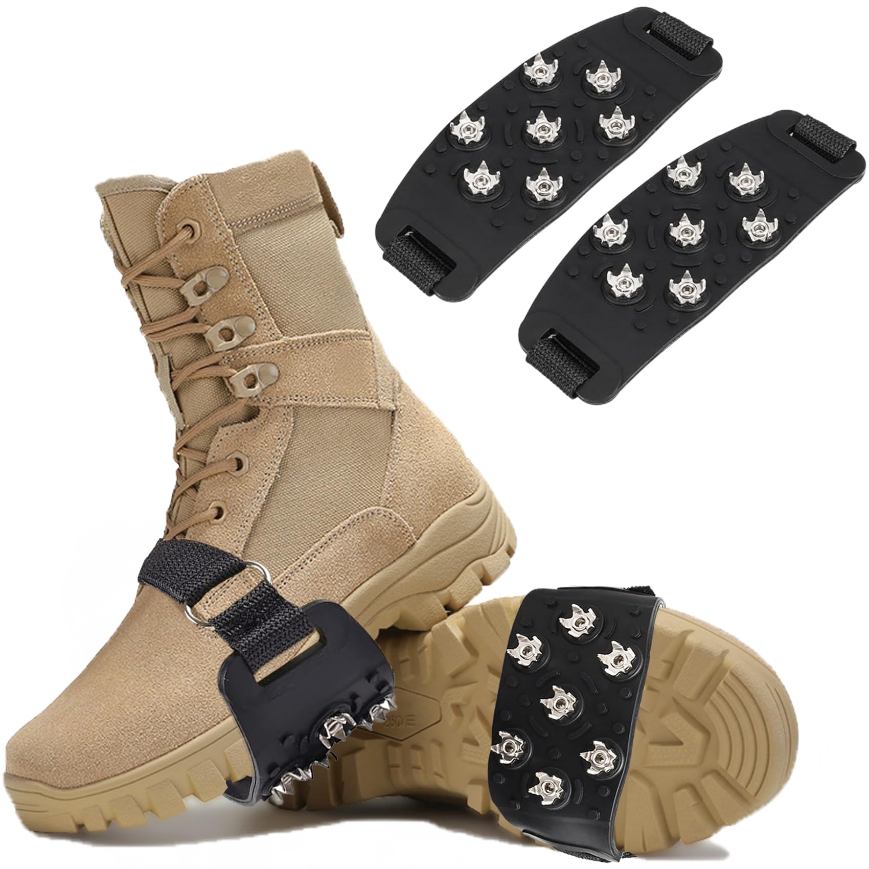 Ice Snow Traction Cleats Crampons Anti Slip Grippers Fasten 7 Point Spikes Ice Snow Grips for Footwear for Walking, Jogging, Hiking, Mountaineering