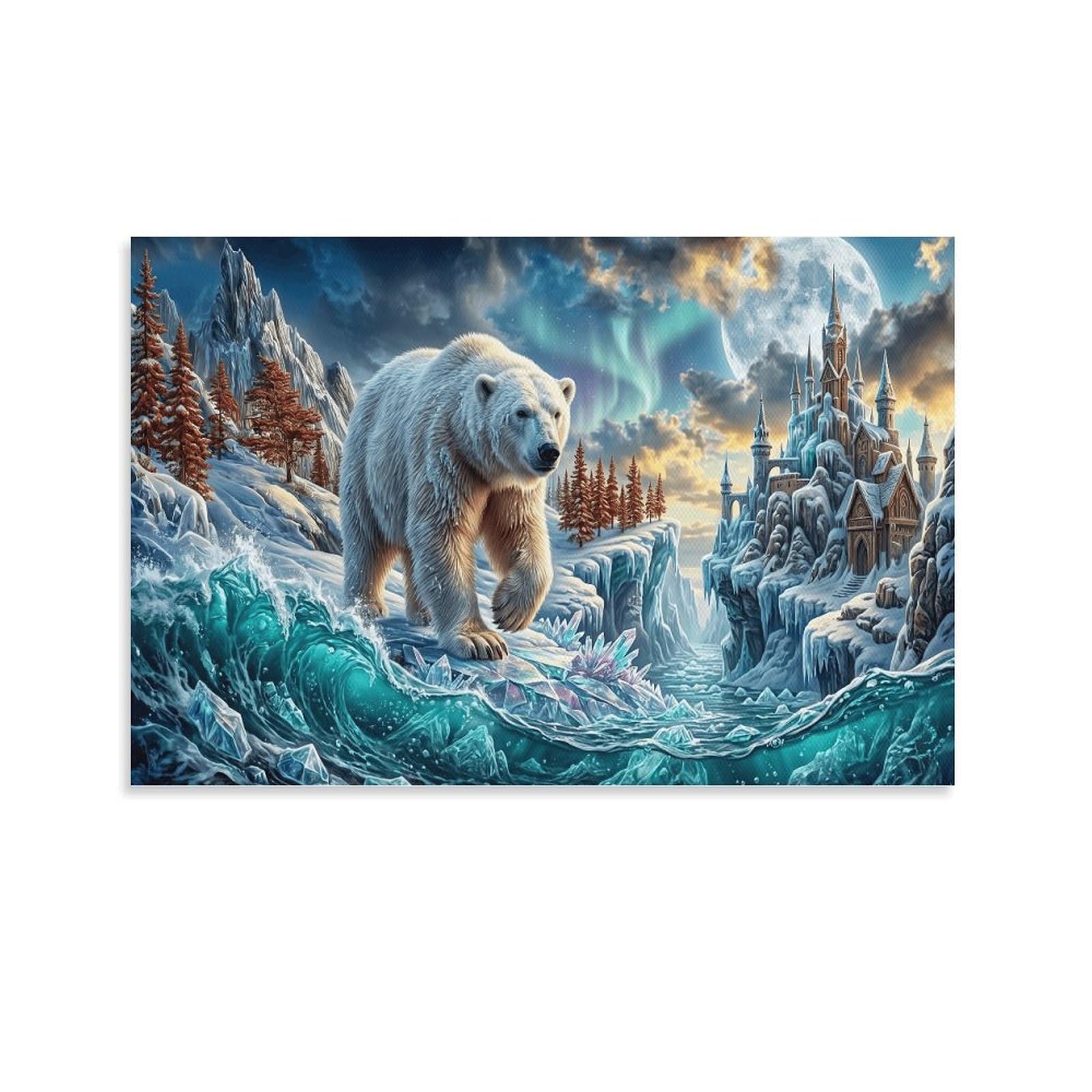 XPASHIQWC Polar Bear Wall Decor Poster Aurora Snow Mountain Canvas Prints Picture Modern Wall Art Picture Wall Hanging for Bedroom Living Room Decor 24x36inch(60x90cm)