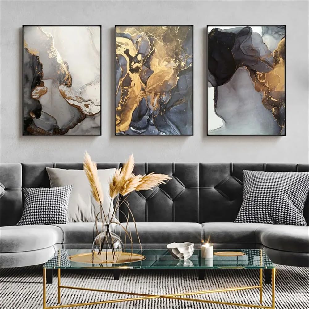 WUHBCZ Art Pictures-Nordic Grey Golden Art Marble Texture Abstract Wall Art Canvas Poster and Print Pictures for Modern Home Office Living Room Decoration-40 * 60cm/3PCS (No Frame)