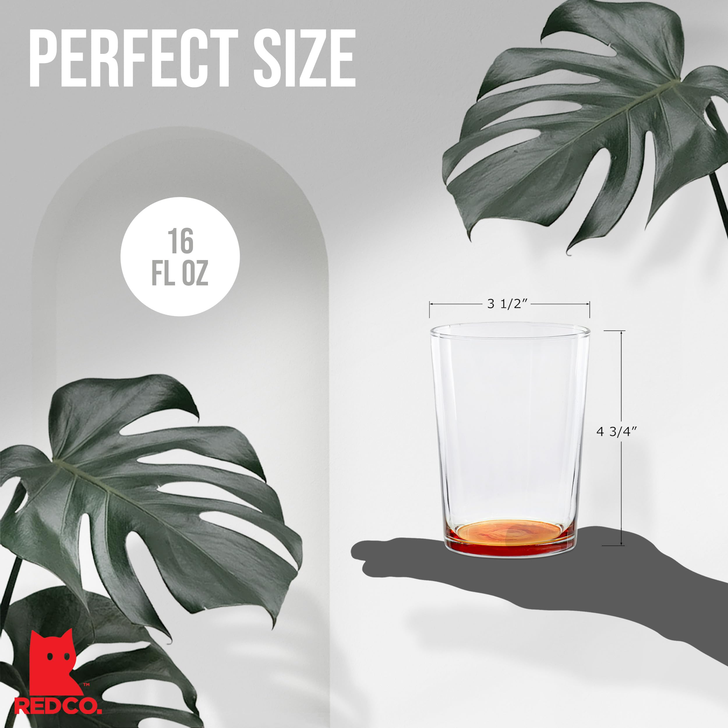 Großes Trinkglas für Wasser, Saft, Bier, Whisky und Cocktails, 473 ml, transparent, 6 Stück