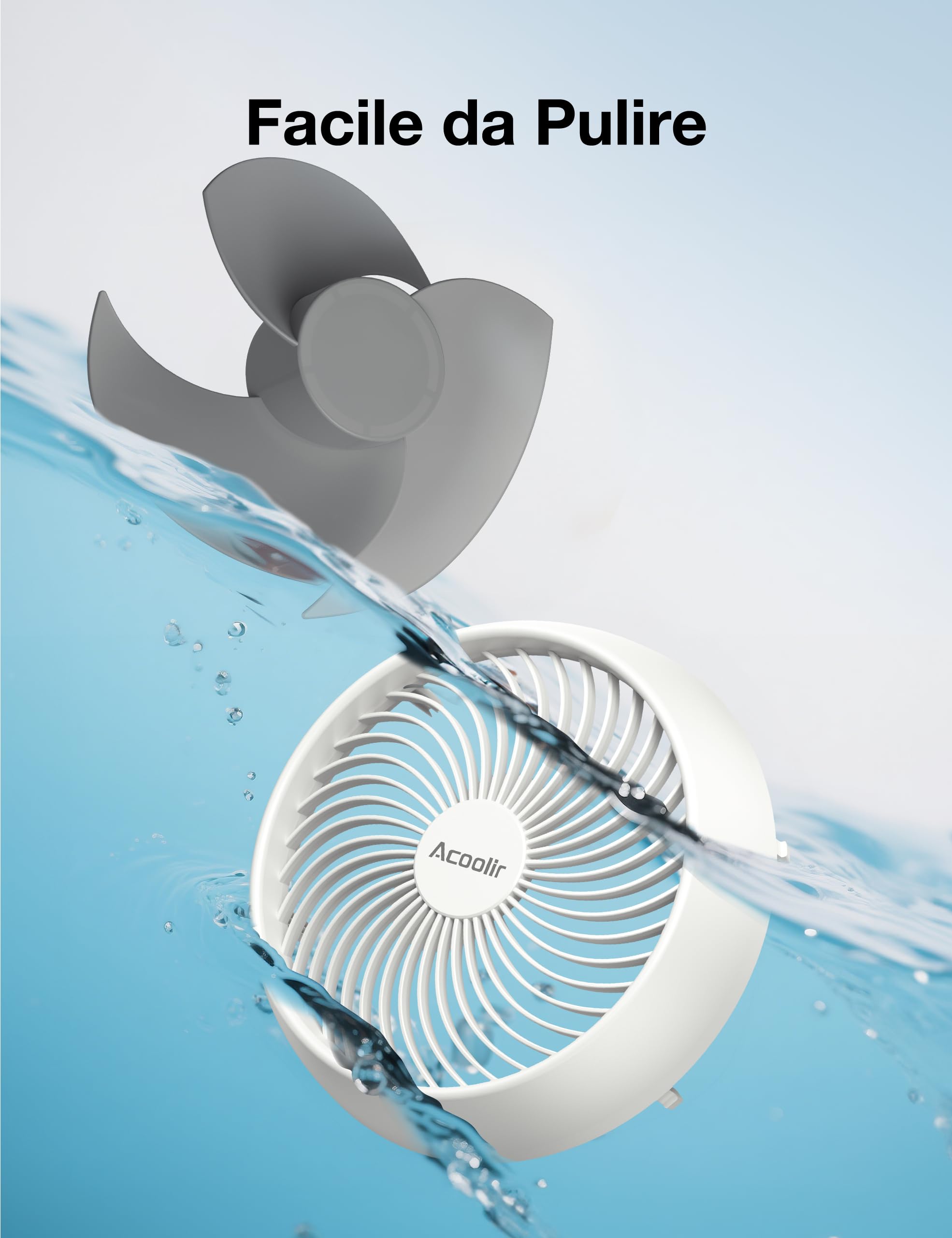 Acoolir Ventilatore da Tavolo, Ventilatore Silenzioso 24 dB, Doppia Oscillazione 70° Orizzontale e 100° Verticale, 3 Velocità, Ventilatore Portatile per Camera Soggiorno Ufficio, Bianco Grigio