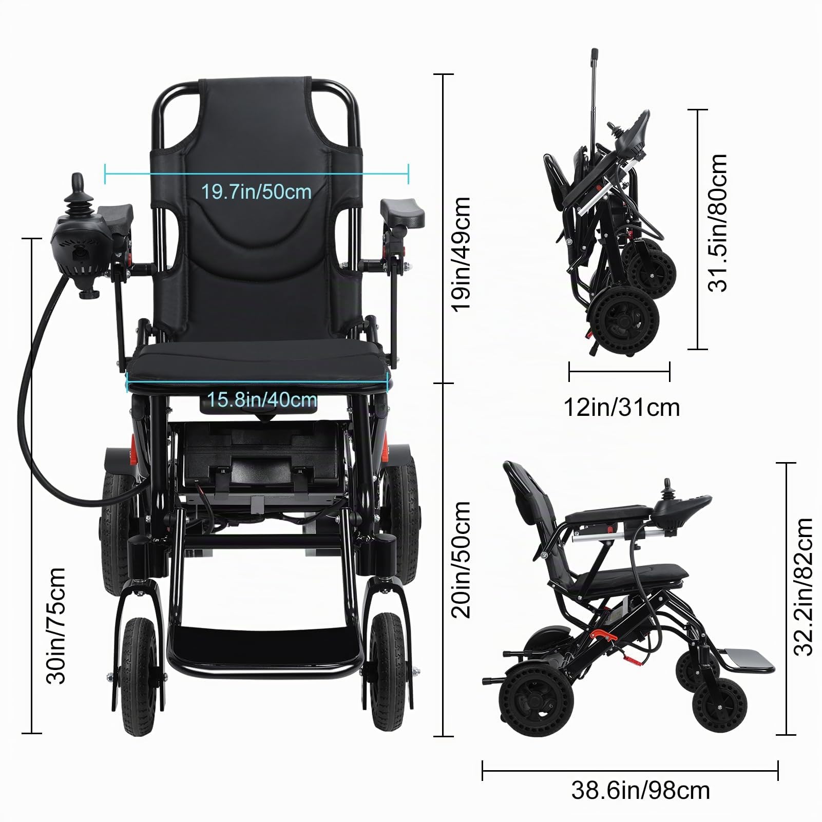 Silla de ruedas eléctrica plegable ligera para adultos, sillas de ruedas eléctricas de 500W, alcance de 19 km, sillas de ruedas motorizadas eléctricas, plegado en un segundo, silla de ruedas eléctrica