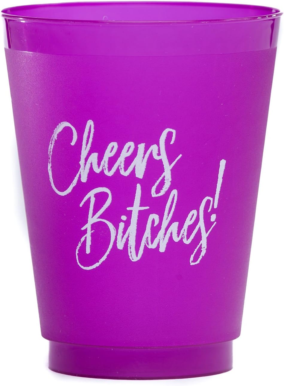 Cheers Bitches! Purple Party Cups - Set of 15 - Frost Flex 16 Ounce - | Bachelorette Party, Birthday, Graduation, Girls Night Out