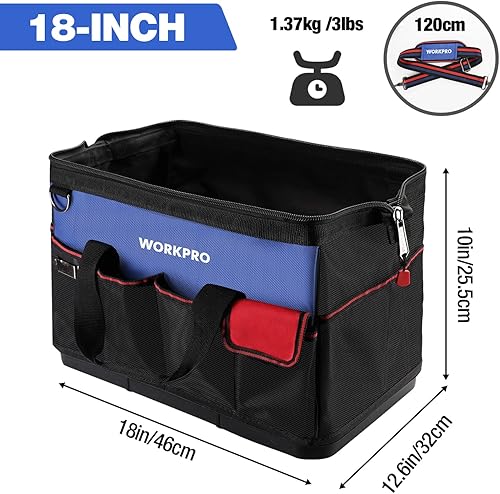 Miniatura 2 de WORKPRO Bolsa de herramientas, bolsa de herramientas de 18 pulgadas con base moldeada impermeable, bolsa organizadora de herramientas superior