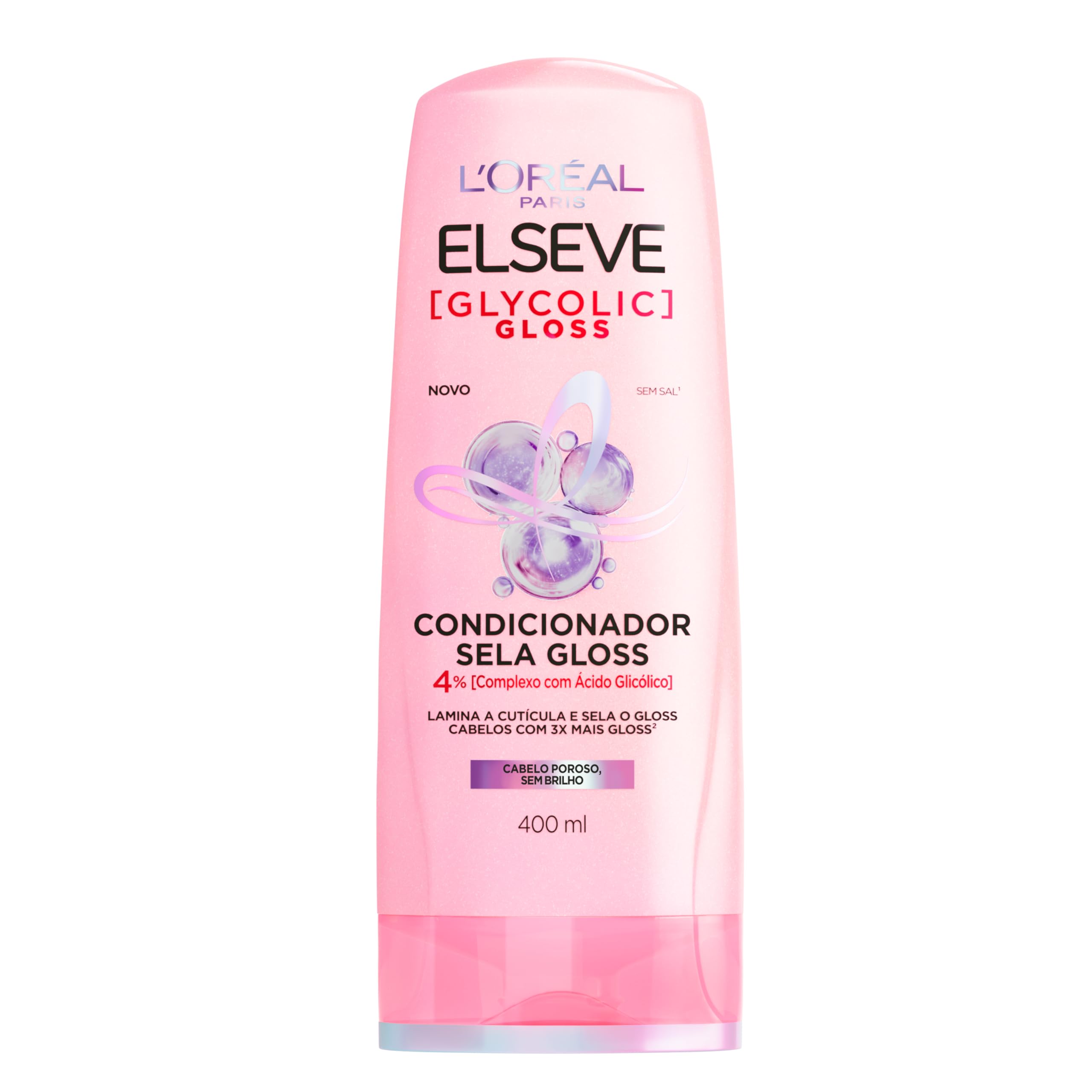 L'Oréal Paris Elseve Glycolic Gloss Condicionador Sela Gloss, Fórmula com pH Ácido e Ácido Glicólico, Combate a Porosidade, Sela as Cutículas e Alinha os Fios, 400ml