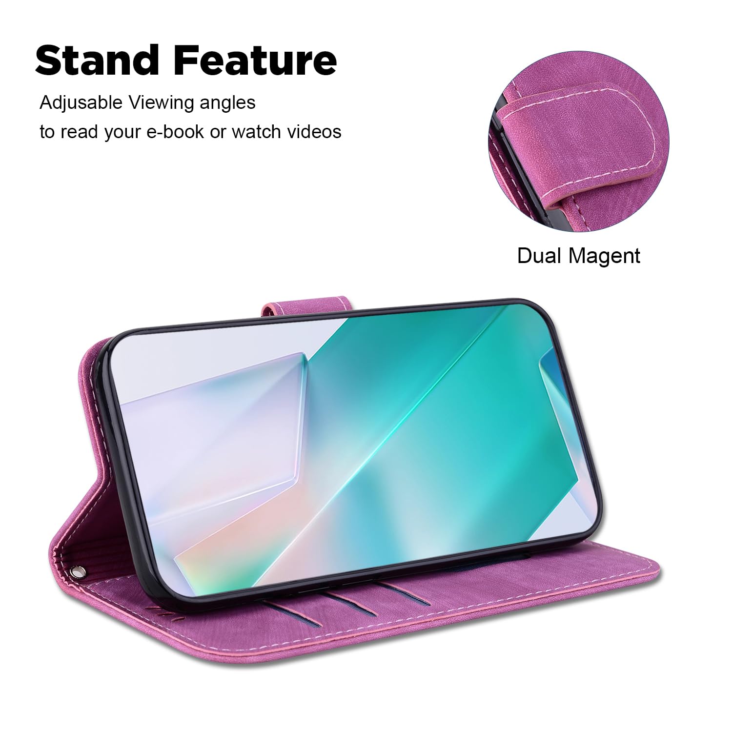 SHIELDON Hoes voor iPhone 13 Mini, RFID-slot, telefoonhoes van echt leer, schokbestendig, standfunctie, kaartenvak en magneetsluiting, inklapbaar