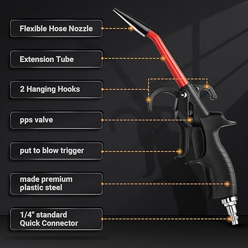 Miniatura 2 de Pistola de soplado de aire de 290 PSI máximos para compresor, boquilla de aire de entrada de aire de 14 de pulgada, disparador de flujo de aire,