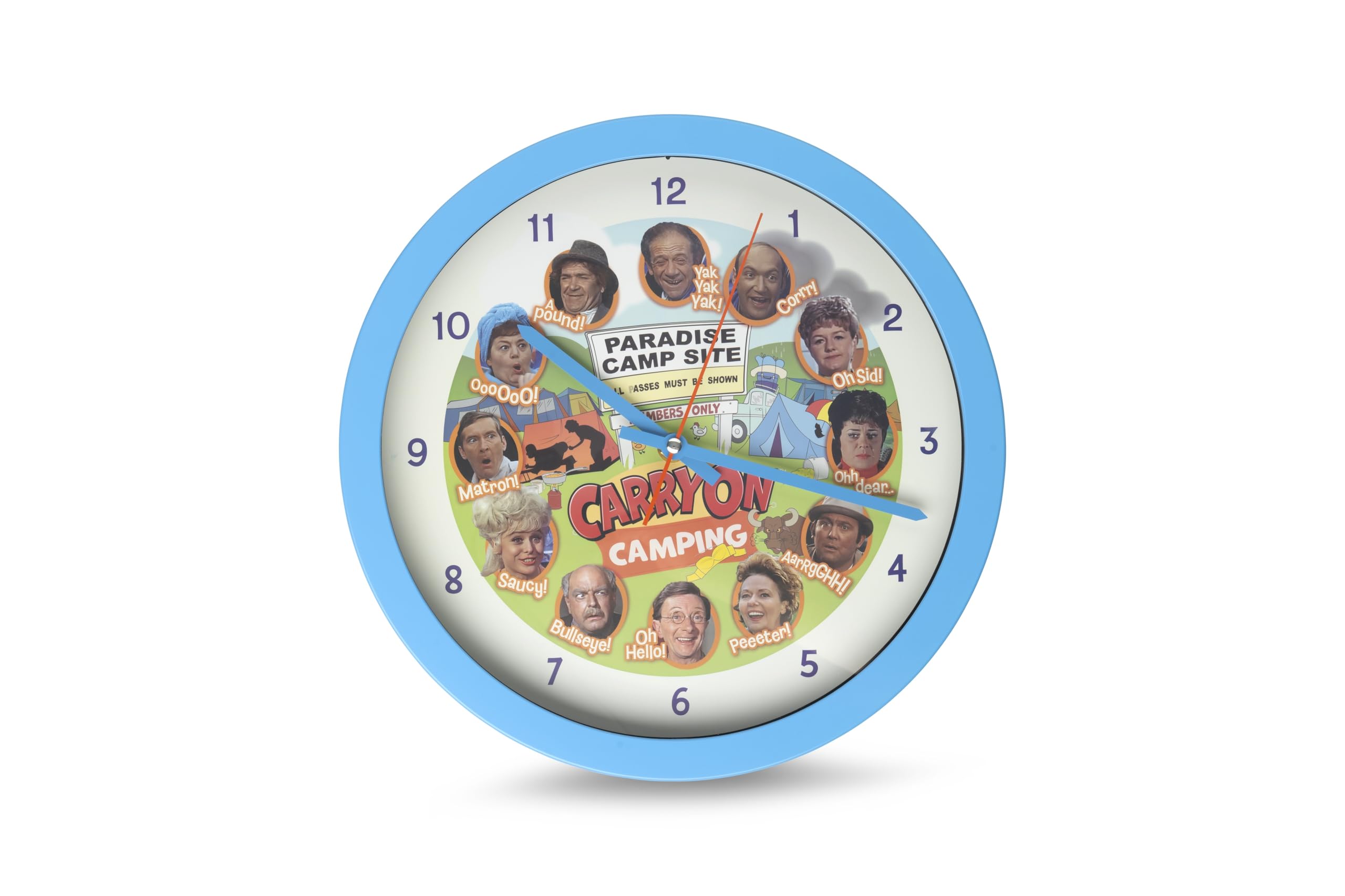 Sporting Profiles Carry On Camping TV Film Official Round Wall Clock Battery Sid James Kenneth Williams and the Gang 12 Inch