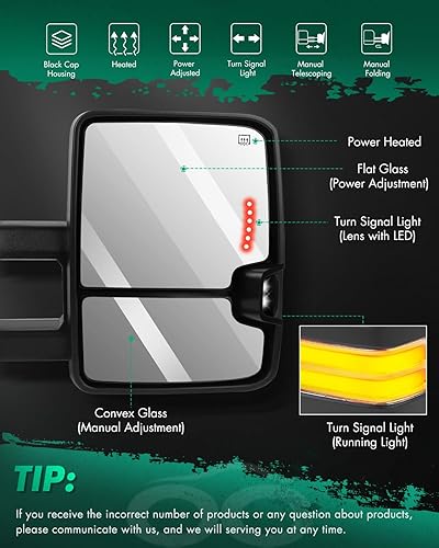 Miniatura 2 de SCITOO Espejos de remolque Accesorios exteriores Espejos aptos para 2003-2006 para Chevy Silverado Luz calefactada ajustada de potencia con luz LED