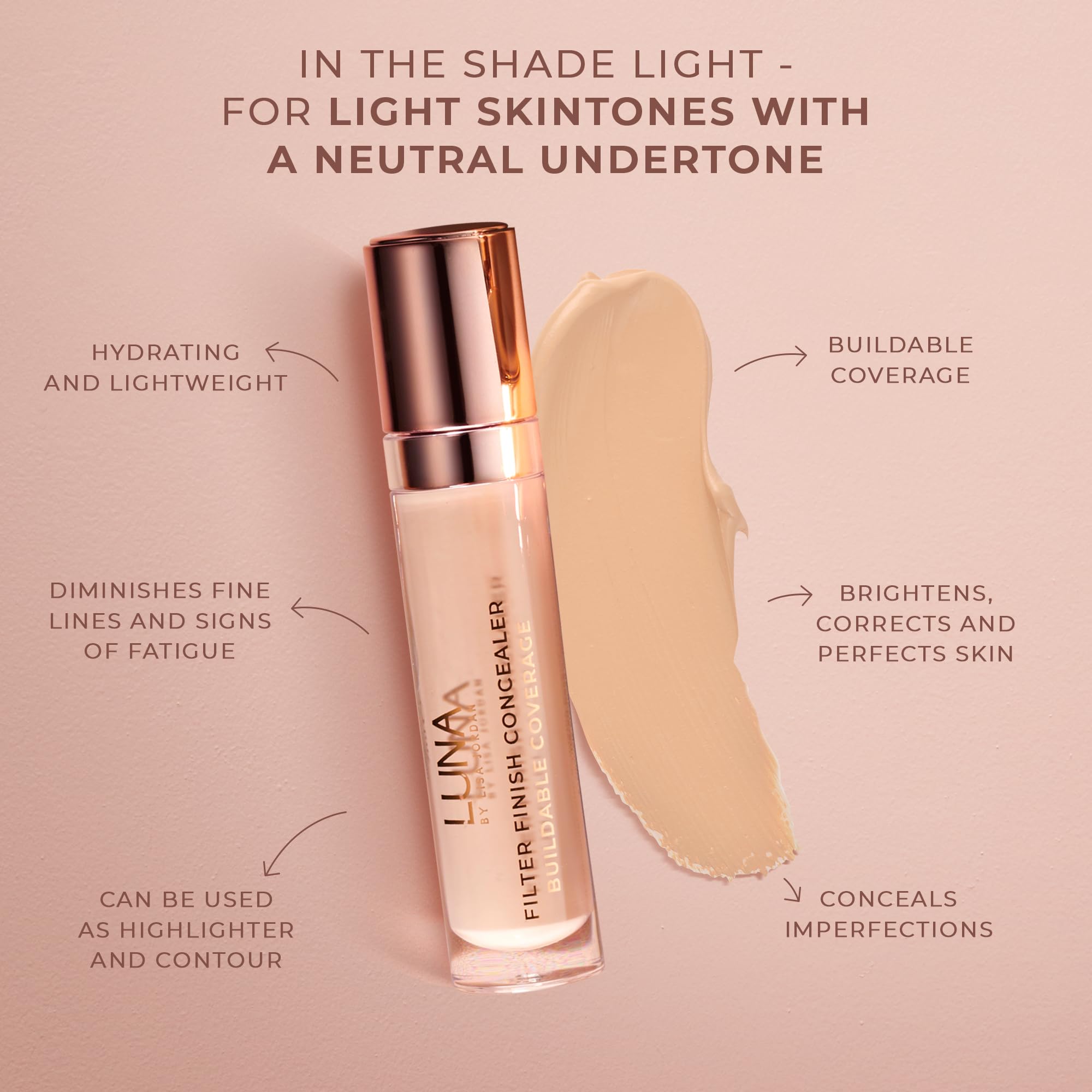 LUNA Filter Finish Concealer in LIGHT Shade, Hydrating Cream Concealer Contains Vitamin E, Hyaluronnic Acid and Glycerin - Image 3
