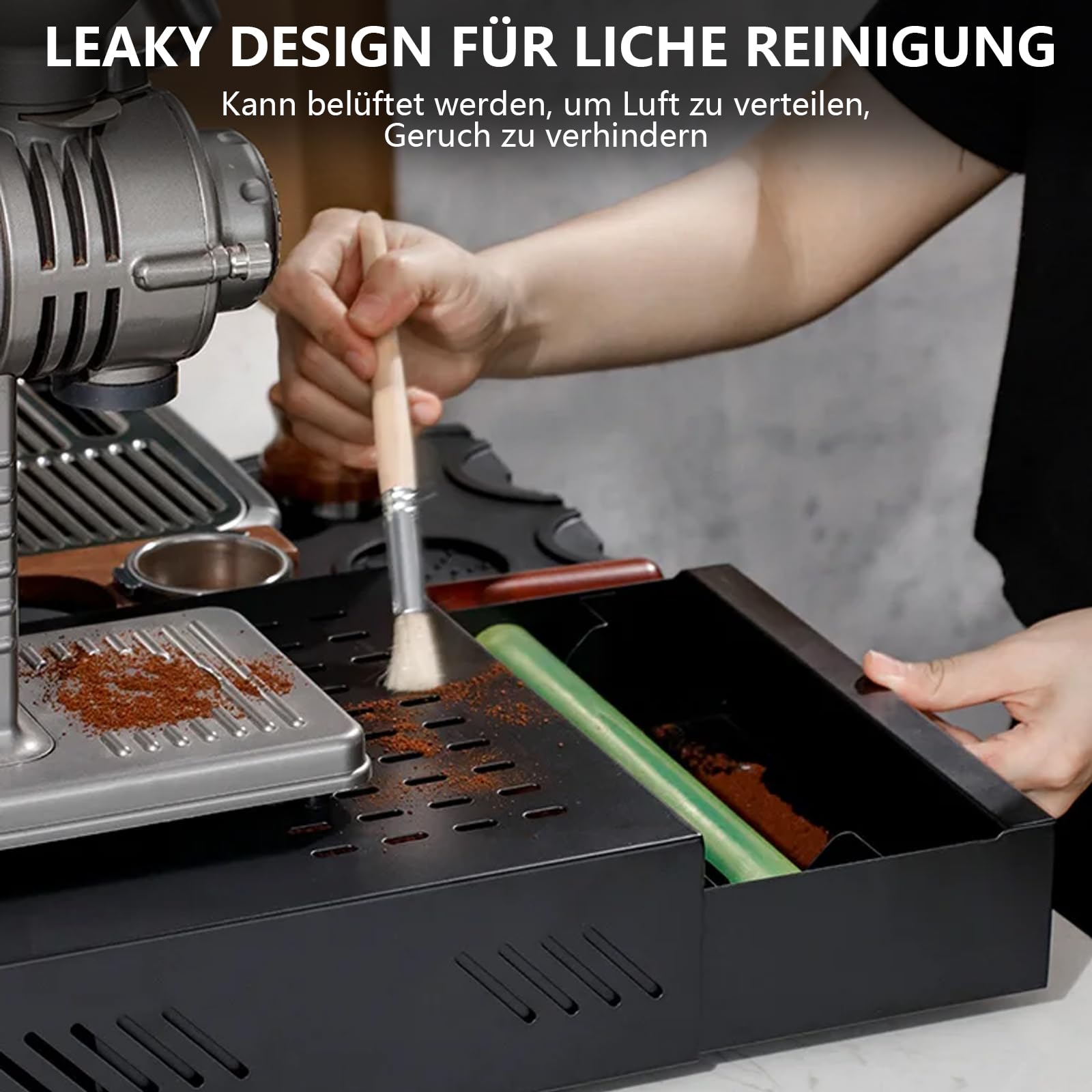 Contenitore per caffè in acciaio inox, adatto per tutte le macchine da caffè (nero, 34,5 x 25 x 8 cm)