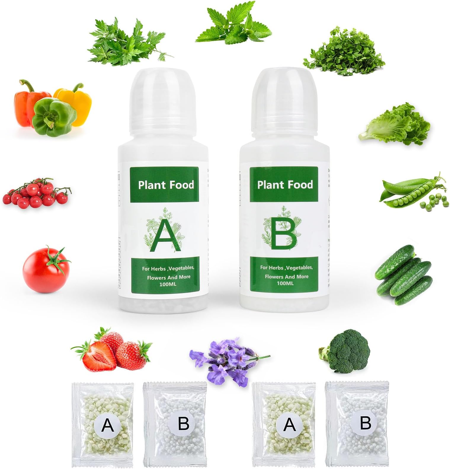 600ML Hydroponics Plant Food, Hydroponics Growing System Nutrients General A&B Water Soluble Solid Hydroponics Fertilizer for Indoor House Plants Vegetables Fruits Flowers Thrive
