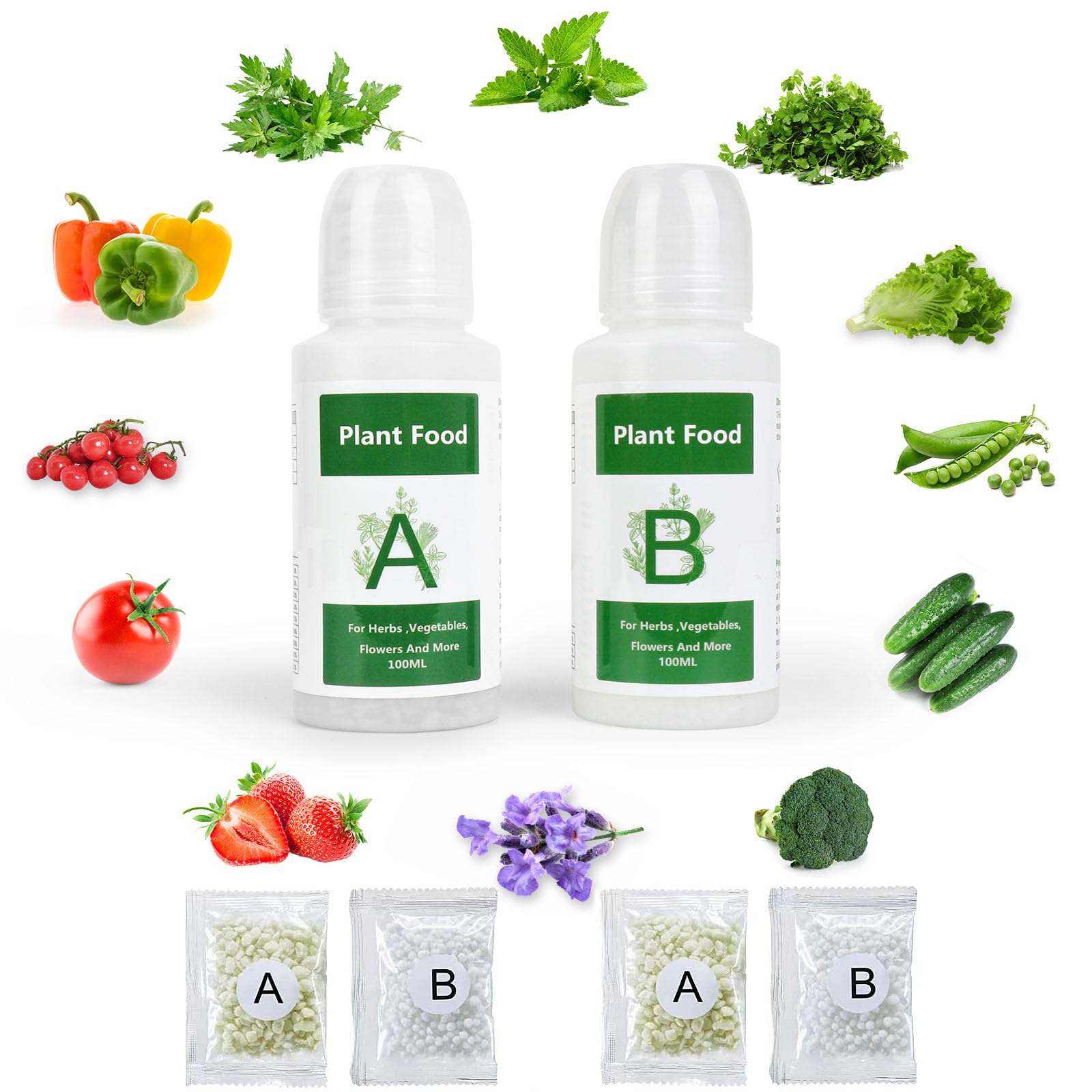600ML Hydroponics Plant Food, Hydroponics Growing System Nutrients General A&B Water Soluble Solid Hydroponics Fertilizer for Indoor House Plants Vegetables Fruits Flowers Thrive