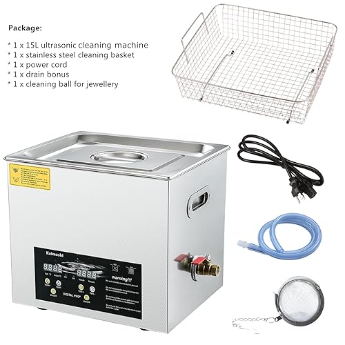 Miniatura 6 de Máquina de limpieza ultrasónica 15L, limpiador de ultrasonido Lavadora sónico digital con temporizador y calentador para carburador Carb Parts