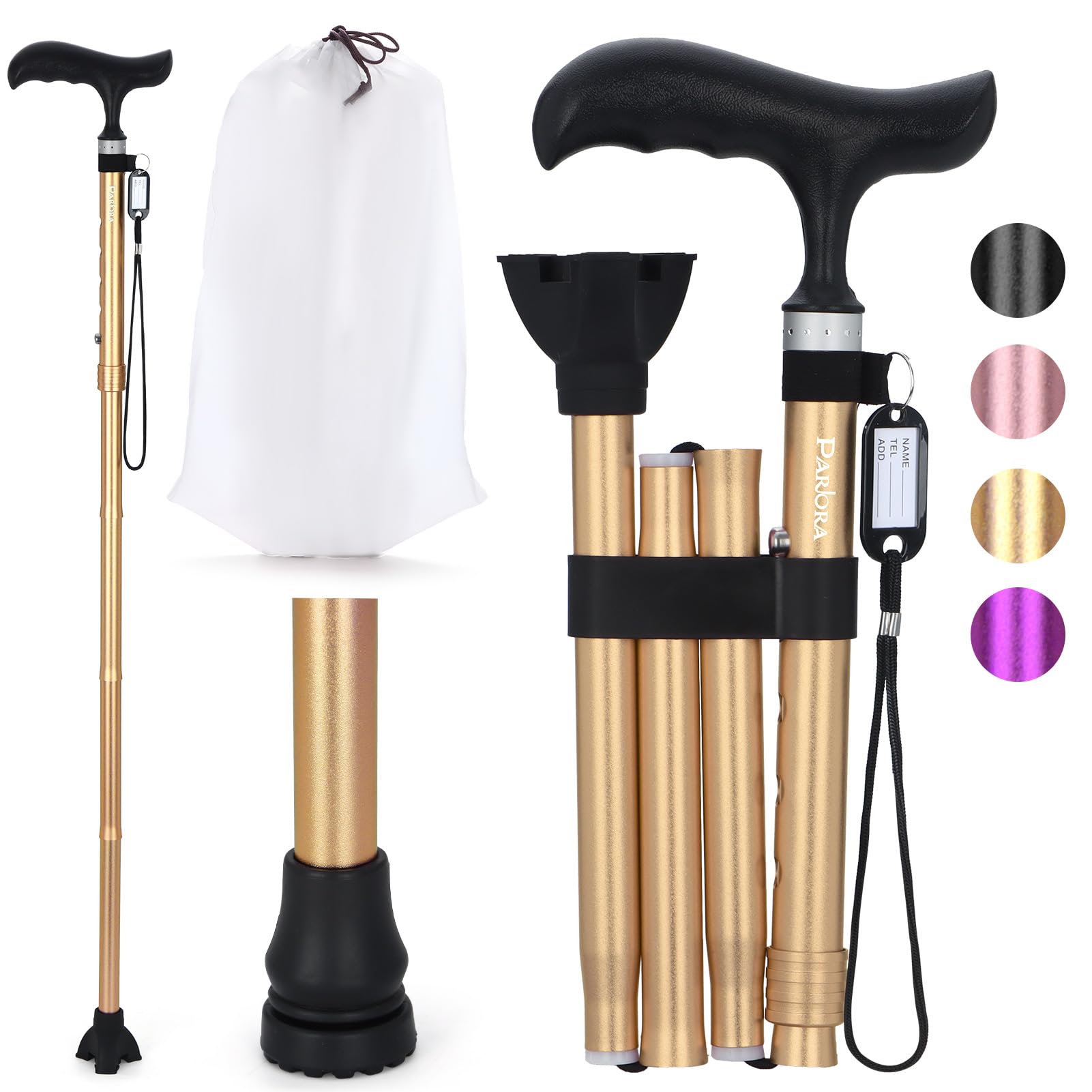 Parlora Folding Walking Cane for Women/Men-Lightweight,Adjustable,Collapsible Walking Stick for Seniors & Adults,Balancing Mobility Aid with Anti-Slip
