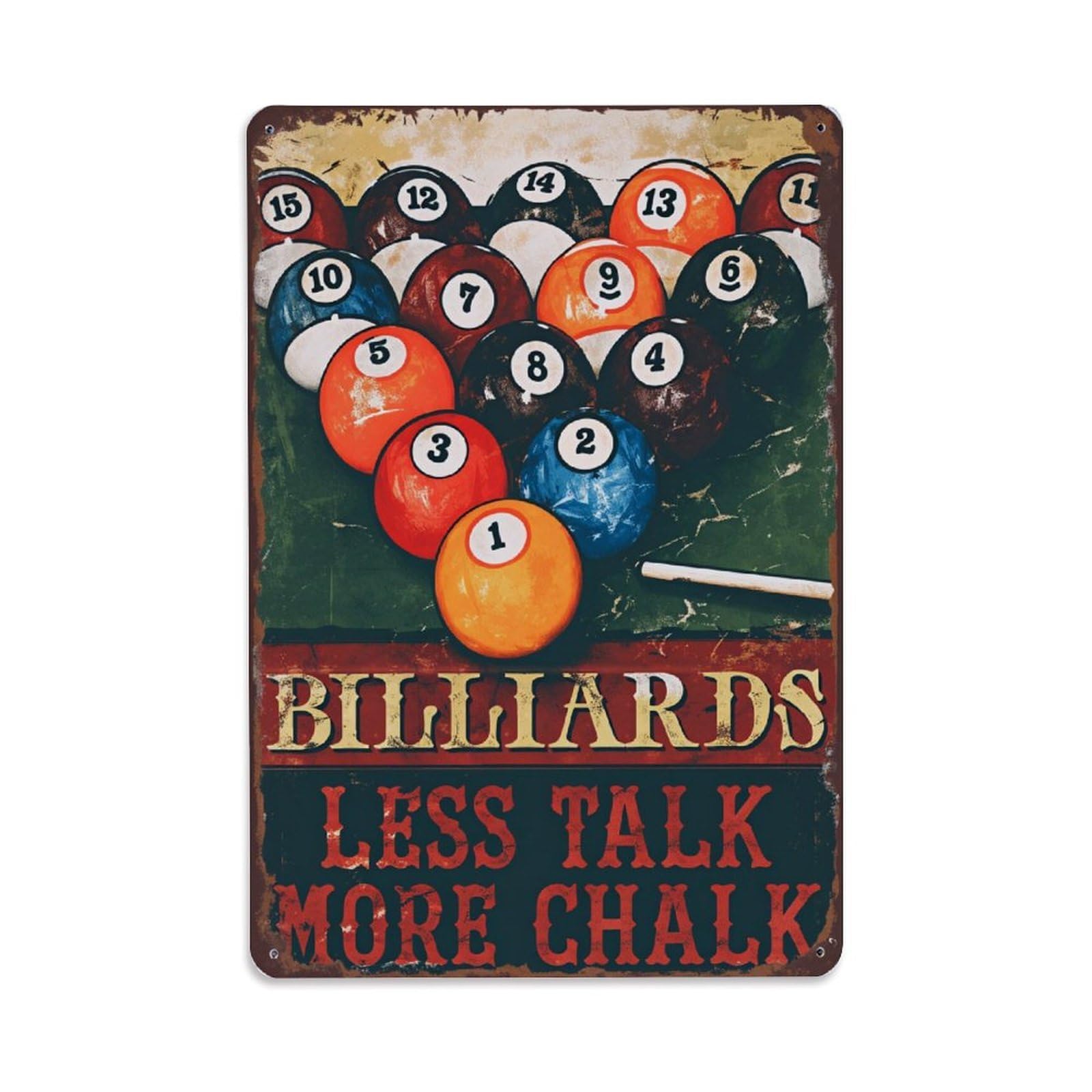 Enderetf Vintage Billiards Balls Cue Chalk Talk Tin Sign Metal Poster, Home Bar Garage Man Cave Cafe Indoor & Outdoor Wall Decoration 8X12inches