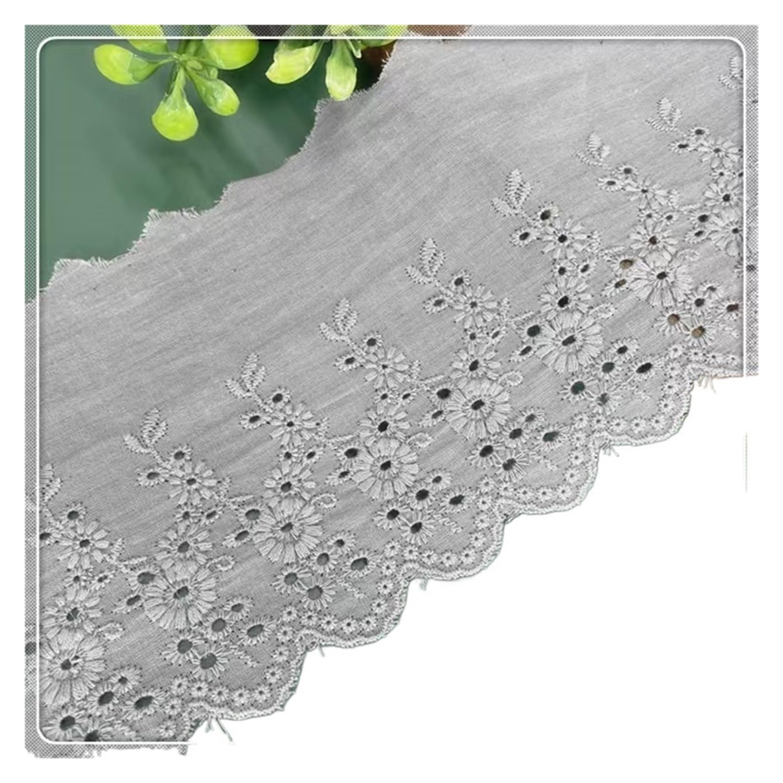 Ribete de encaje, tela de encaje, bordado hueco, ribete de encaje de algodón para costura, manualidades, cortinas de boda, caja de decoración (gris)