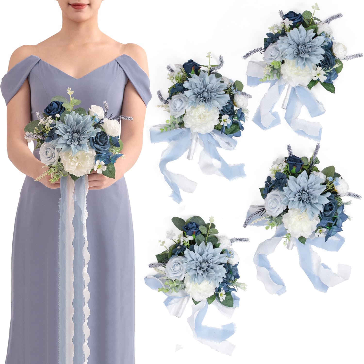 TINGE TIME 7-Inch Dust Blue Bouquets — Set of 4