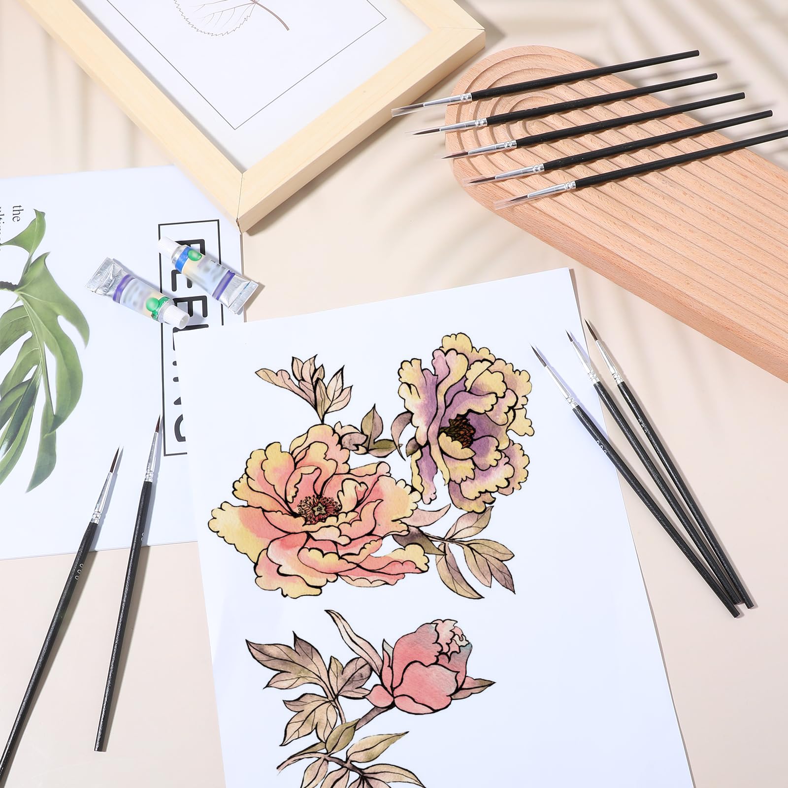 Nogeqi Set di pennelli sottili, 60 pezzi, pennelli sottili in acrilico per dipingere con i numeri, nero modellismo in miniatura, punta fine 000 dettagli, pennello sottile per colori acrilici nail art