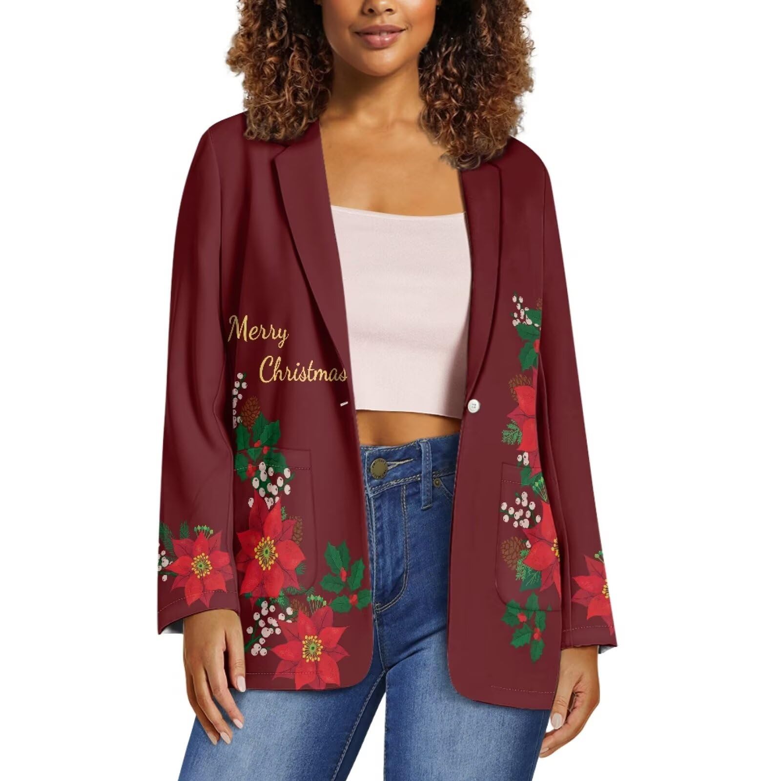 Oil Painting Printed Parties Womens Blazer Long Sleeve Blazer Jackets with Pockets Single Button Jacket Blazer