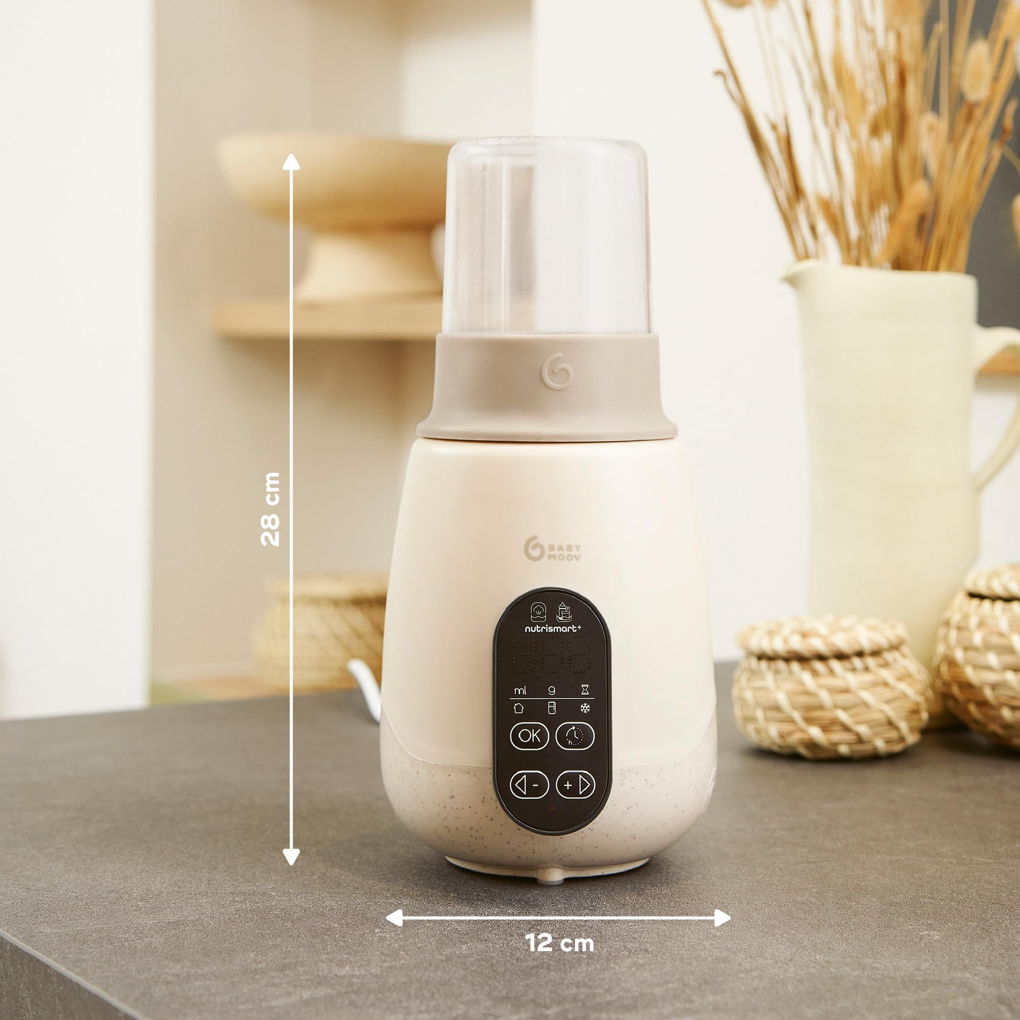 Babymoov Scaldabiberon e sterilizzatore NutriSmart(+) - Portatile - Casa e auto - Adattatore, cestello e coperchio inclusi - Riscaldamento programmabile - Funzione di mantenimento del calore per 1 ora