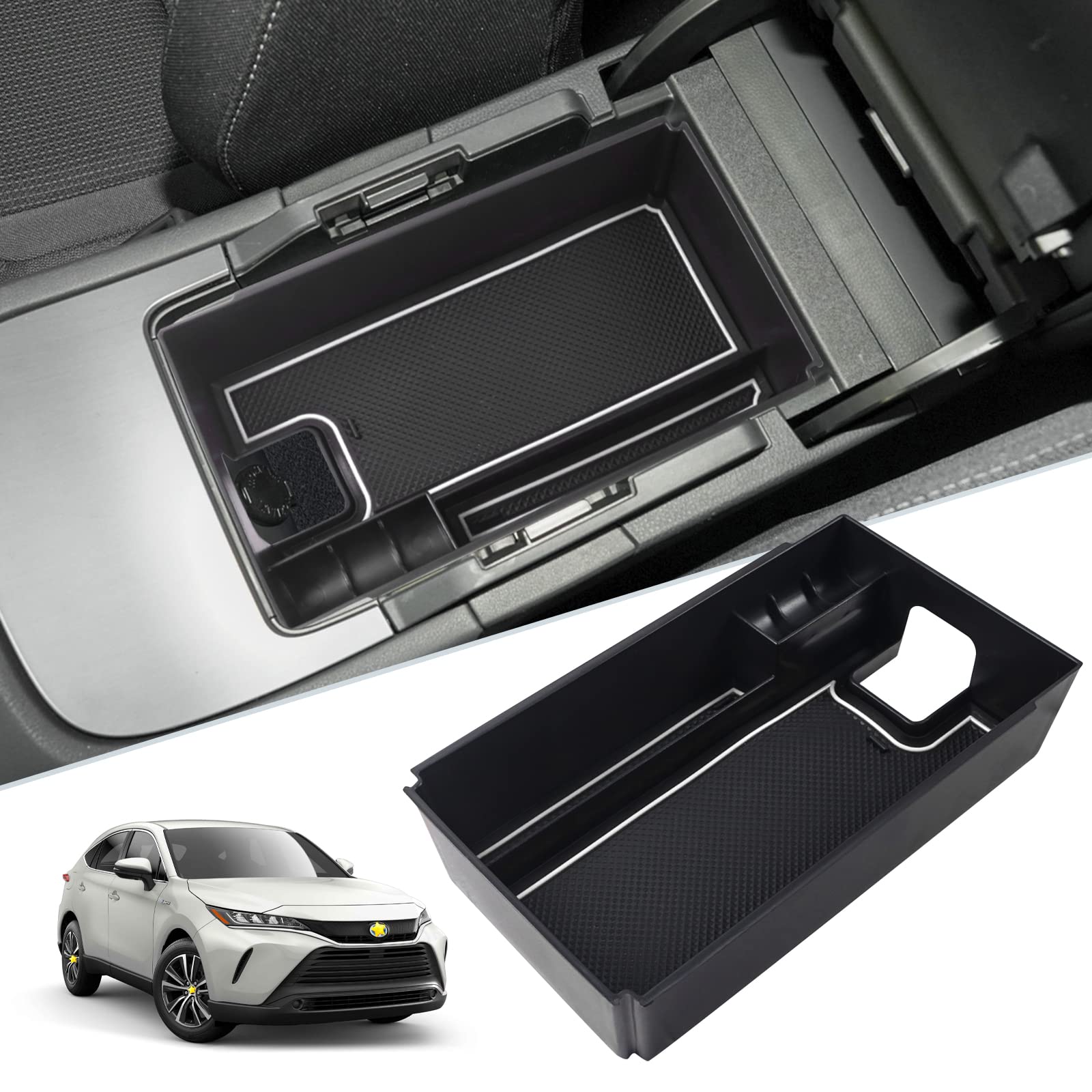SKTU (Update) 2021 2022 2023 2024 Toyota Venza Center Console Organizer 2022 2023 2024 Toyota Venza Accessories ABS Black Materials Tray Armrest Secondary Storage Box (White)