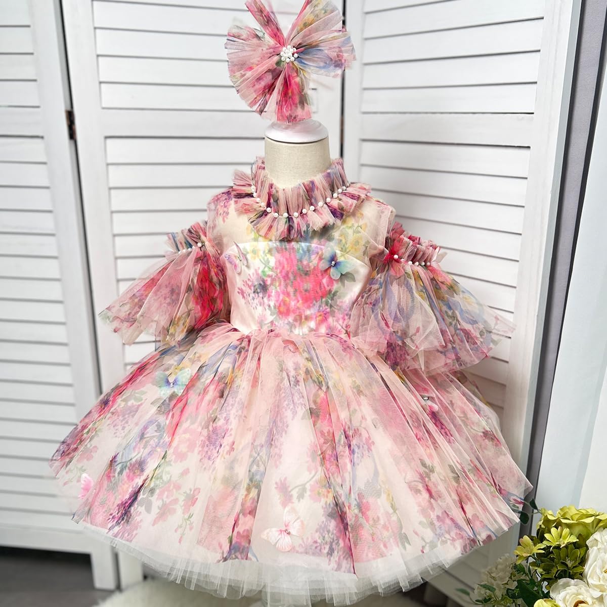 KLFFLGID Baby Flower Girl Pageant Dress Handmade Beaded Dresses Toddler Birthday Party Girl's Princess Dress