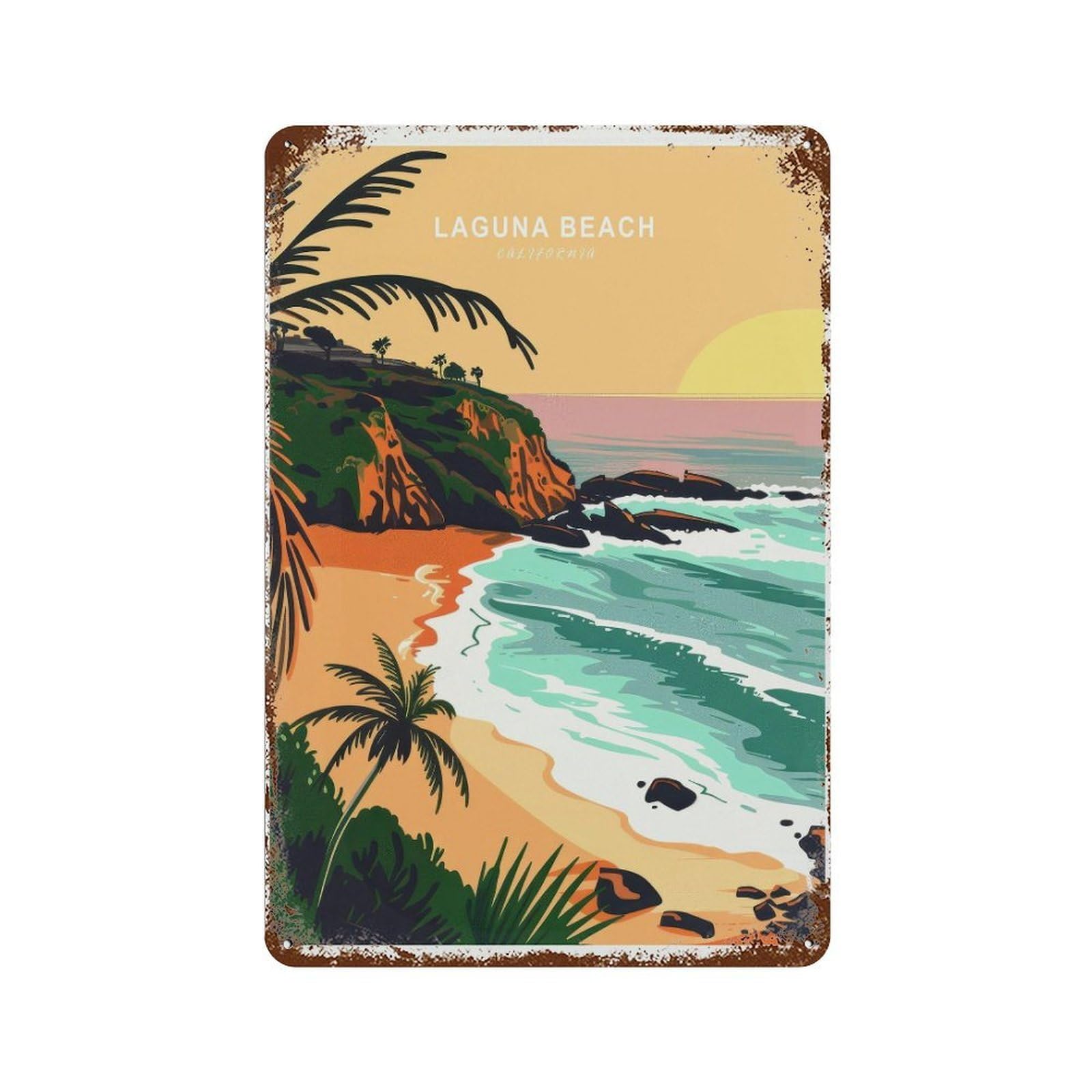 xiaoxiaoshen Laguna Beach Sunset Travel California Birthday Present, Home Decor Wall Decor Art Metal Tin Poster Modern Home Decor Art Home Bar Shop Decorations Vintage Sign 30x20cm