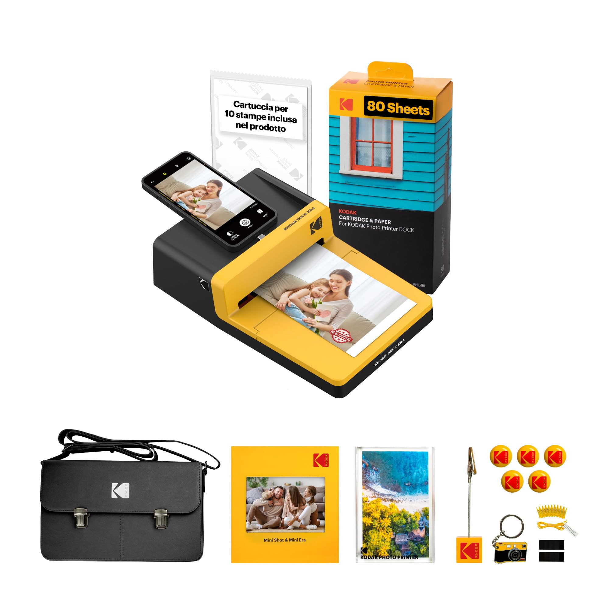 KODAK Dock Era 4PASS Stampante Fotografica Istantanea (10 x 15cm) (Imprimante Photo + 10 Fogli inclusi + Lot Accessoire avec 80 Feuilles)