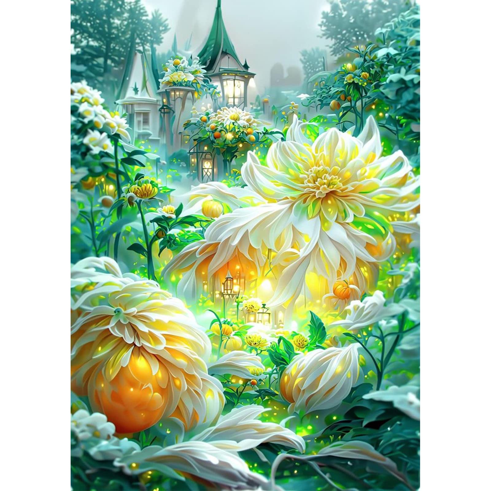 QENSPE 5D Diamond Painting Castello Kit per Diamond Painting Adulti, DIY Pittura Diamante Fai da Te Painting Set Completo per Bambini Decorazione per Casa e Pareti 30x40cm (Peonia Fiore