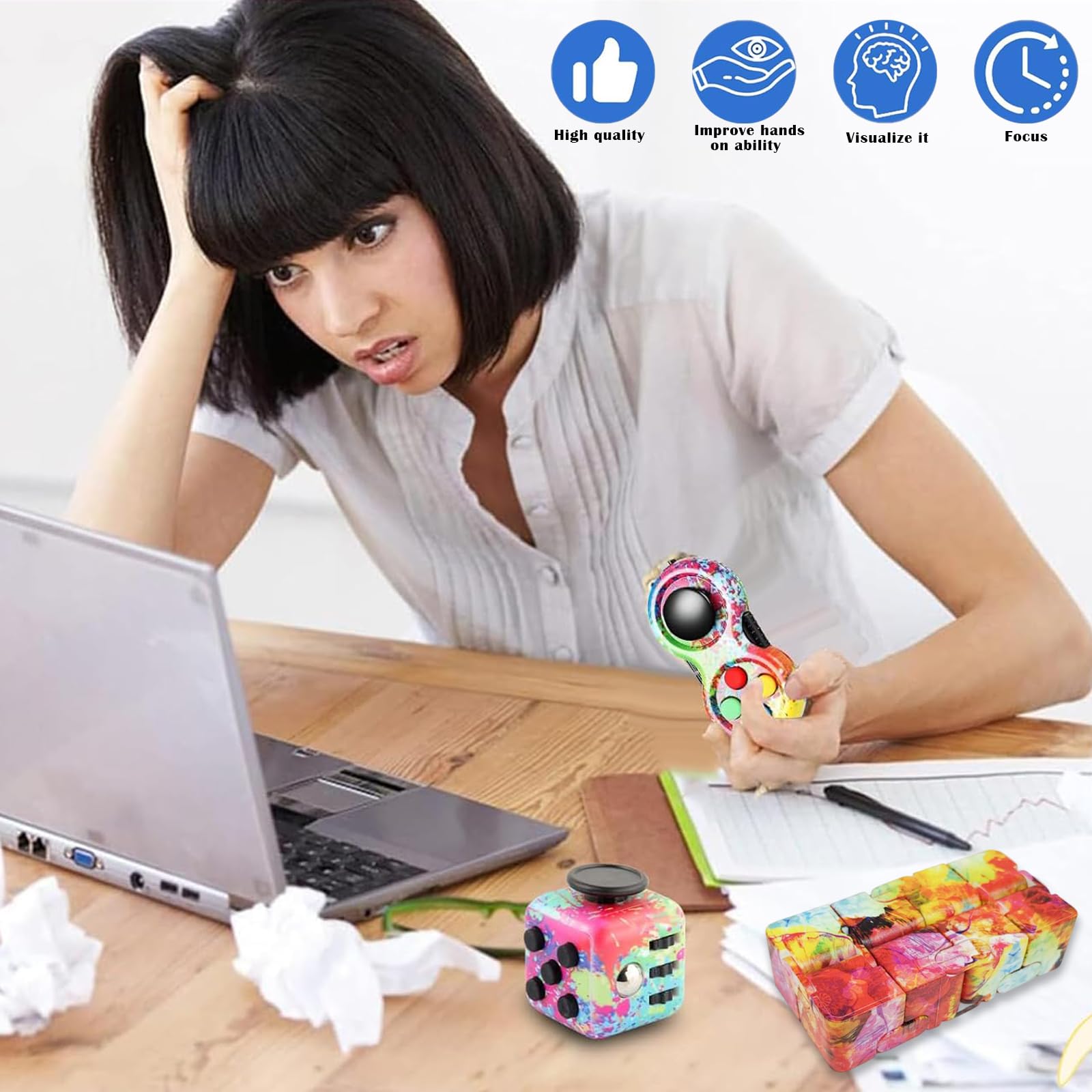3 Piece Set Fidget Cube Set, Fidget Toys for Stress Relief Fidget Toys for Adults & Kids - Image 4