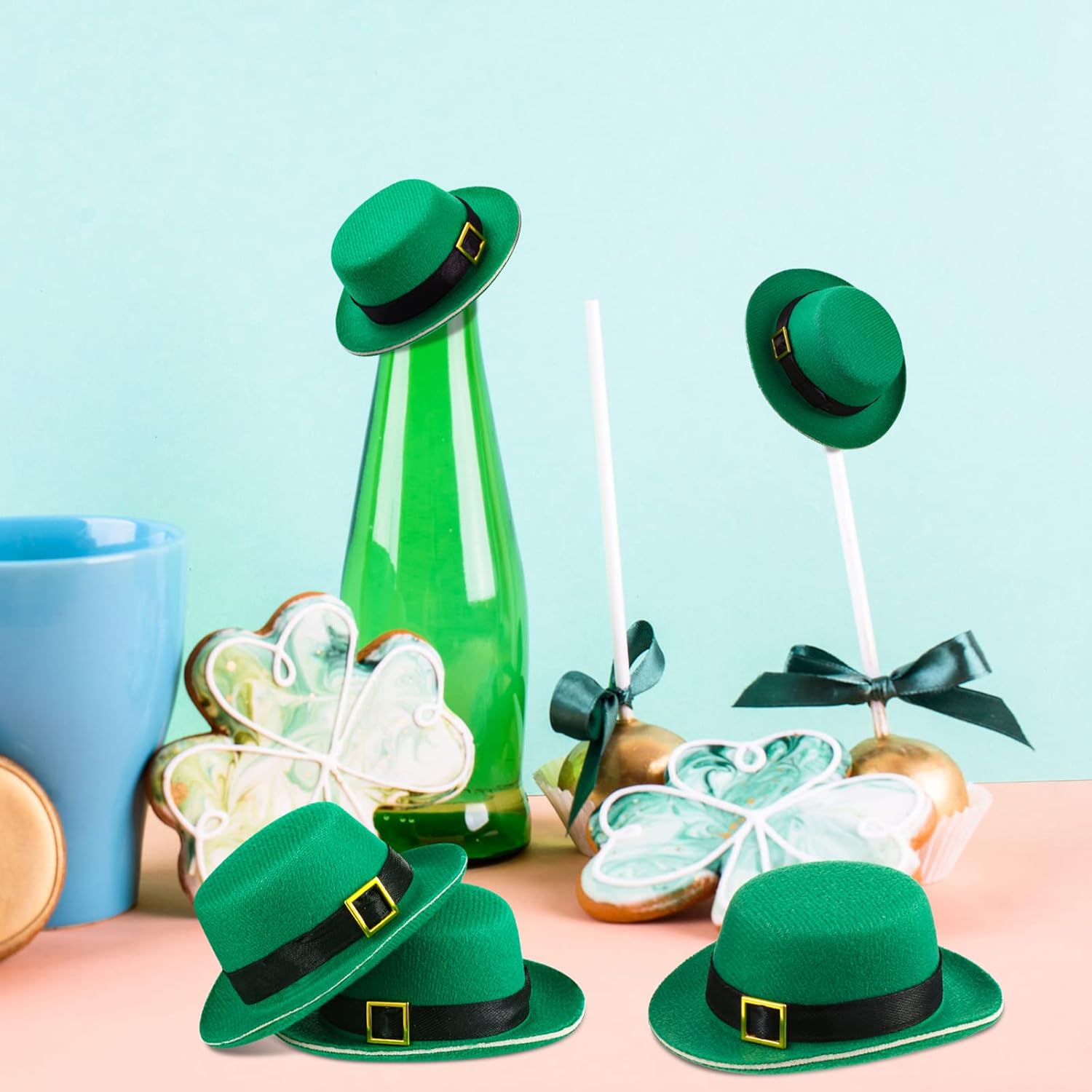 Sinmoe 24 Pcs St Patricks Day Hat Green Top Mini Hat with Buckle Irish Tiny Party Hats St Patrick's Day Party Decorations for Dolls St. Paddy's Day Craft Costume DIY Holiday Birthday Gathering