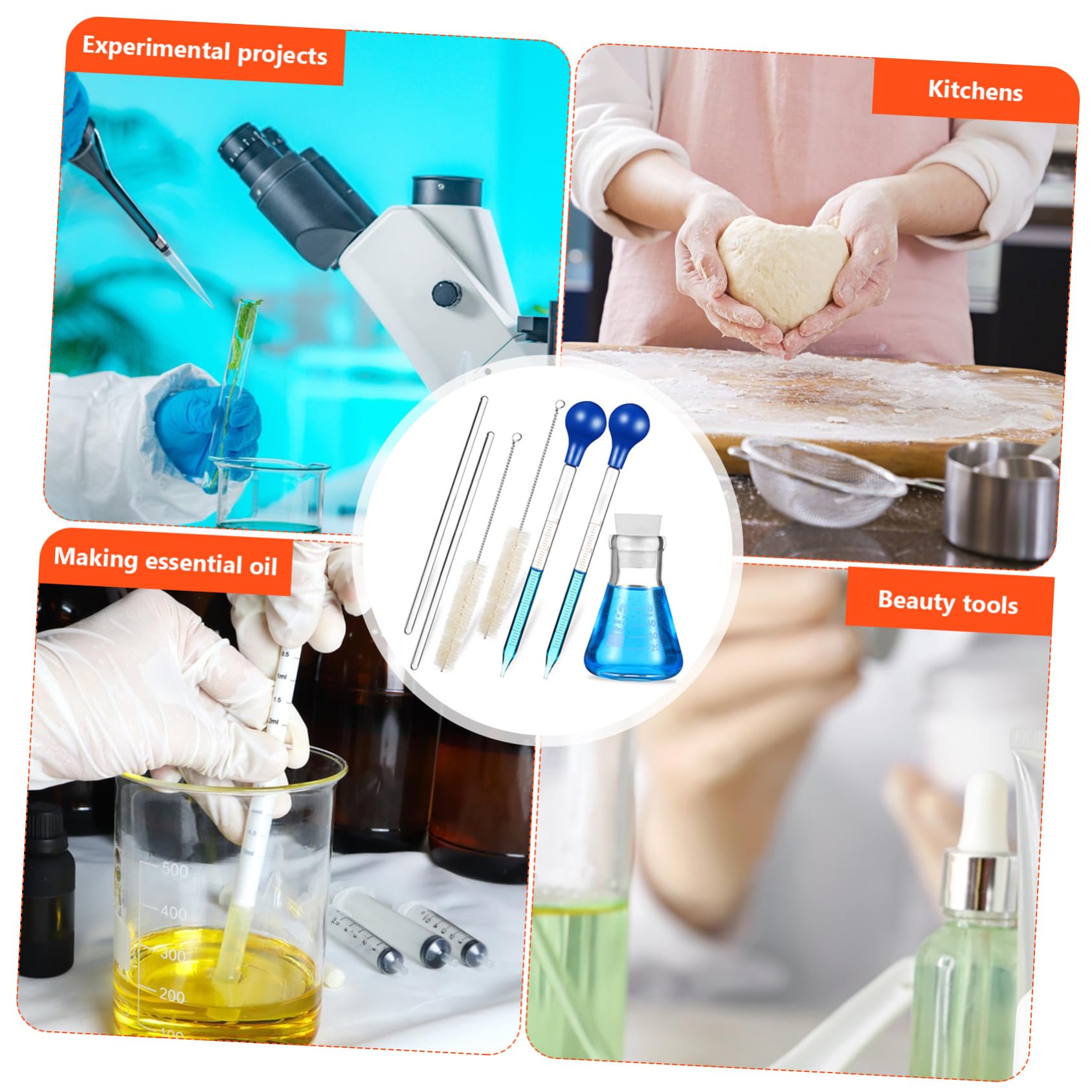 Set Beuta Erlenmeyer in Vetro 50 Ml con Pipette e Asta di Vetro