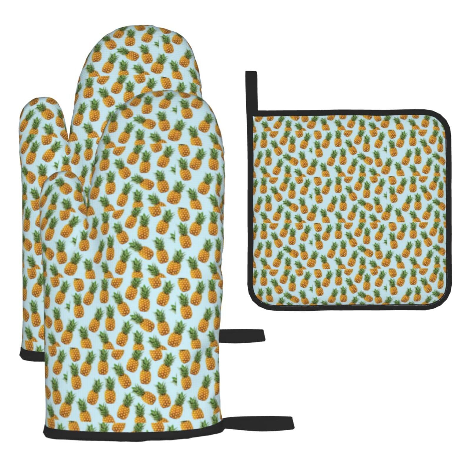 Pineapple.] Print Oven Mitts Kitchen Gloves Set Everyday Baking Grilling Microwaving Cooking Gift