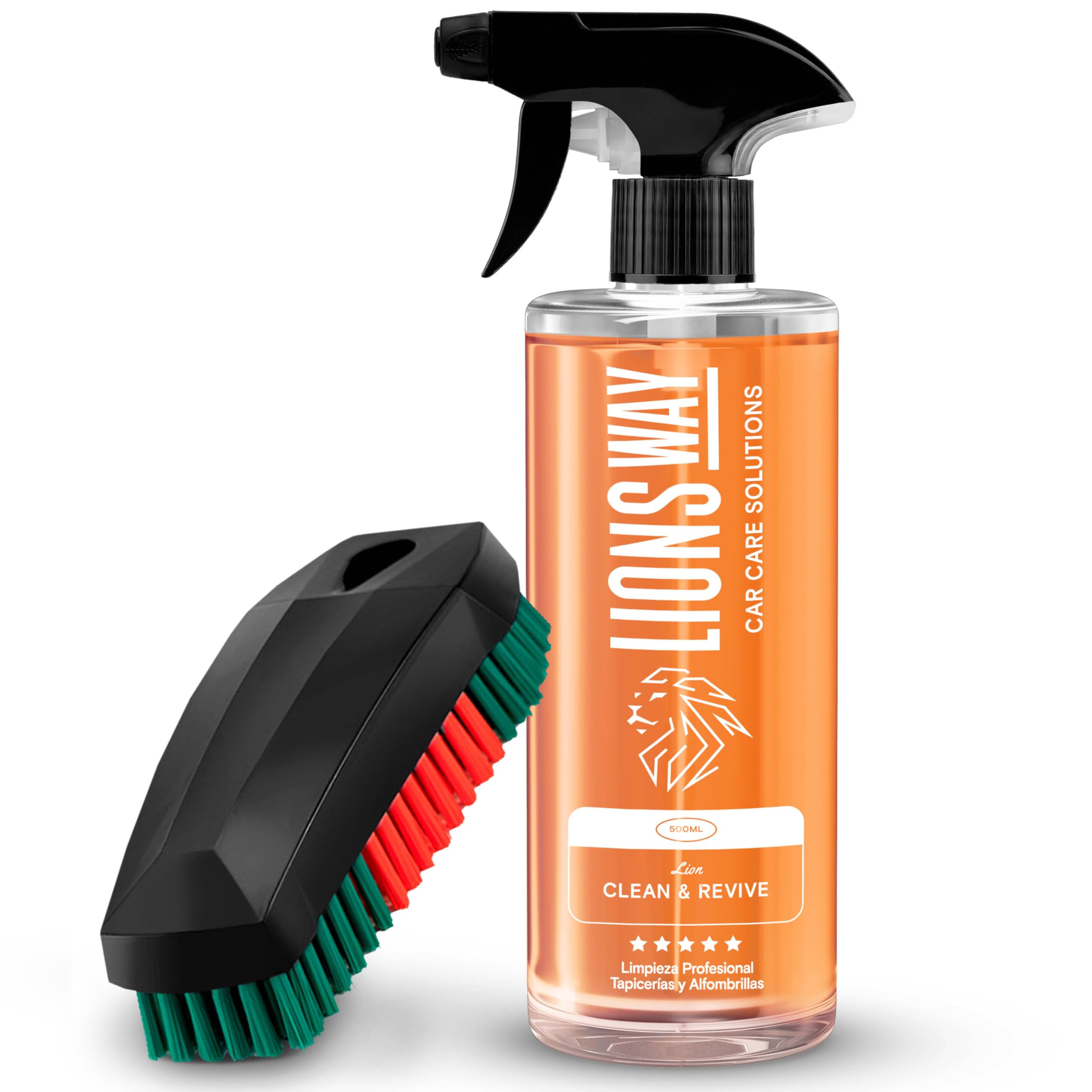Kit Detergente Tappezzeria Auto e Altri Tessuti [PROFESSIONALE]. Pulisce In Profondità In Modo Rapido Ed Efficace. Detergente Interno Per Sedili e Tappeti. Con Spazzola Premium Inclusa. 500 ml (Confezione da 1)