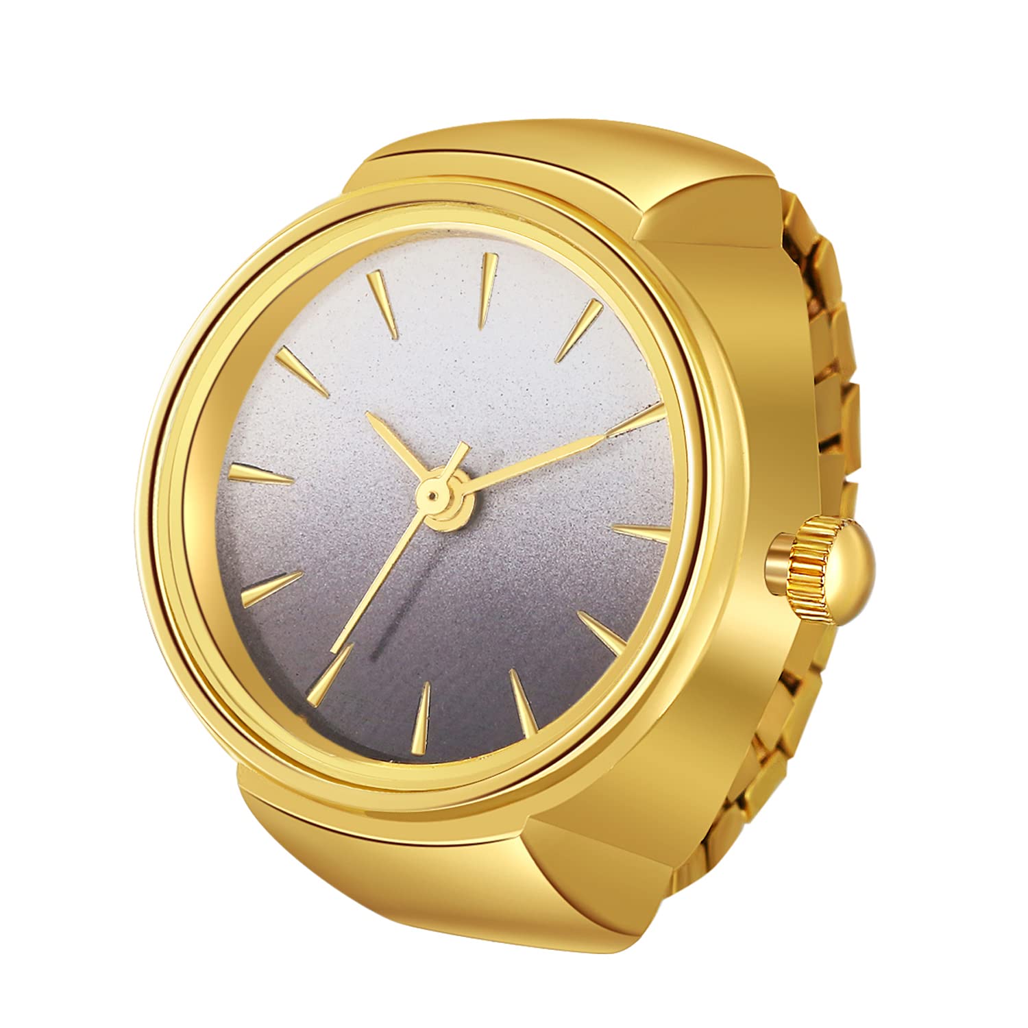 JewelryWe Finger Watch for Women - Stretchy Elastic Band Round Simple Dial Quartz Ring Watches for Daily and Office