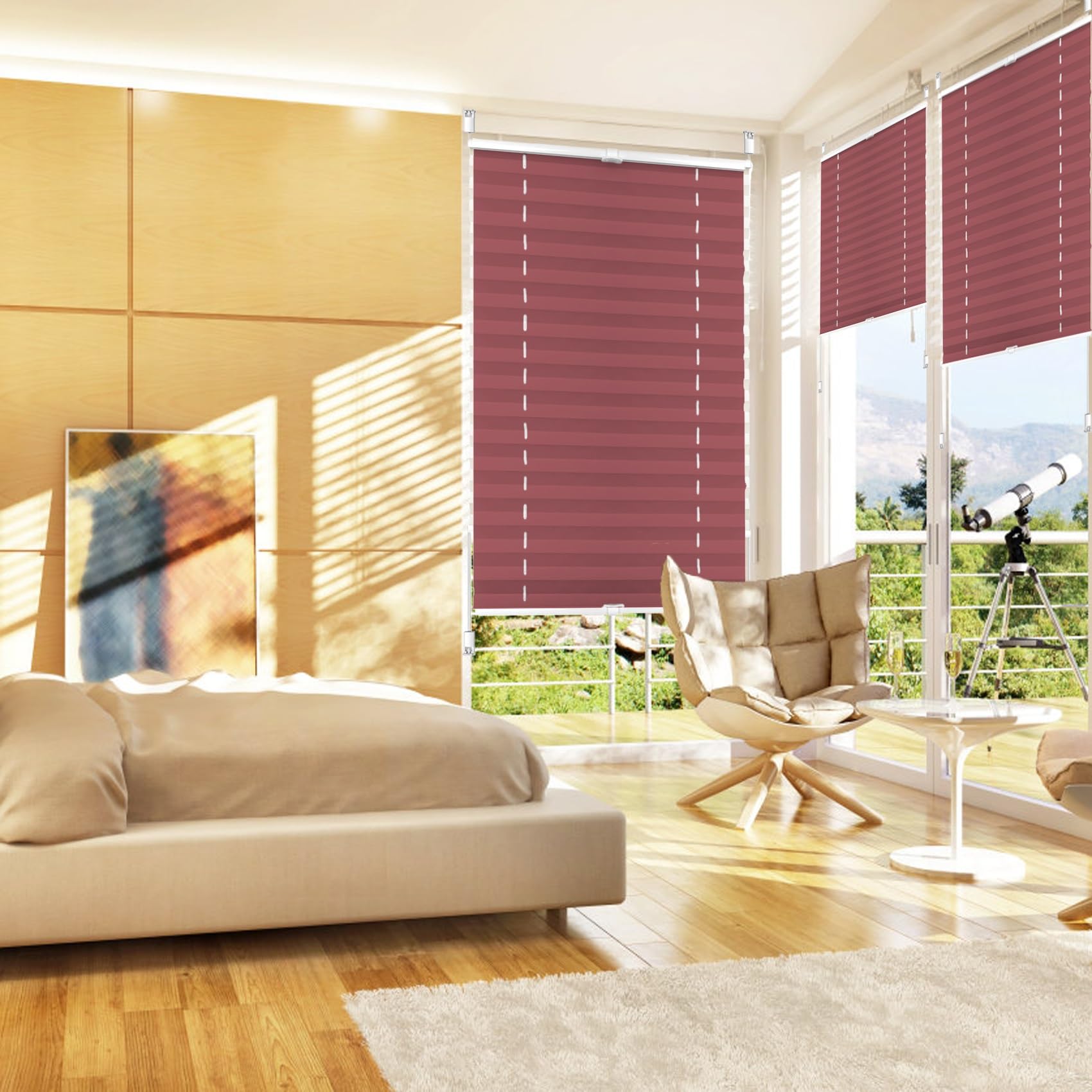 Store plissé sans perçage, 110 x 130 cm Protection visuelle pour fenêtre, Pare-Soleil, Plissé Klemmfix, Kit de Montage Inclus, pour Les Portes et Les fenêtres, 红色