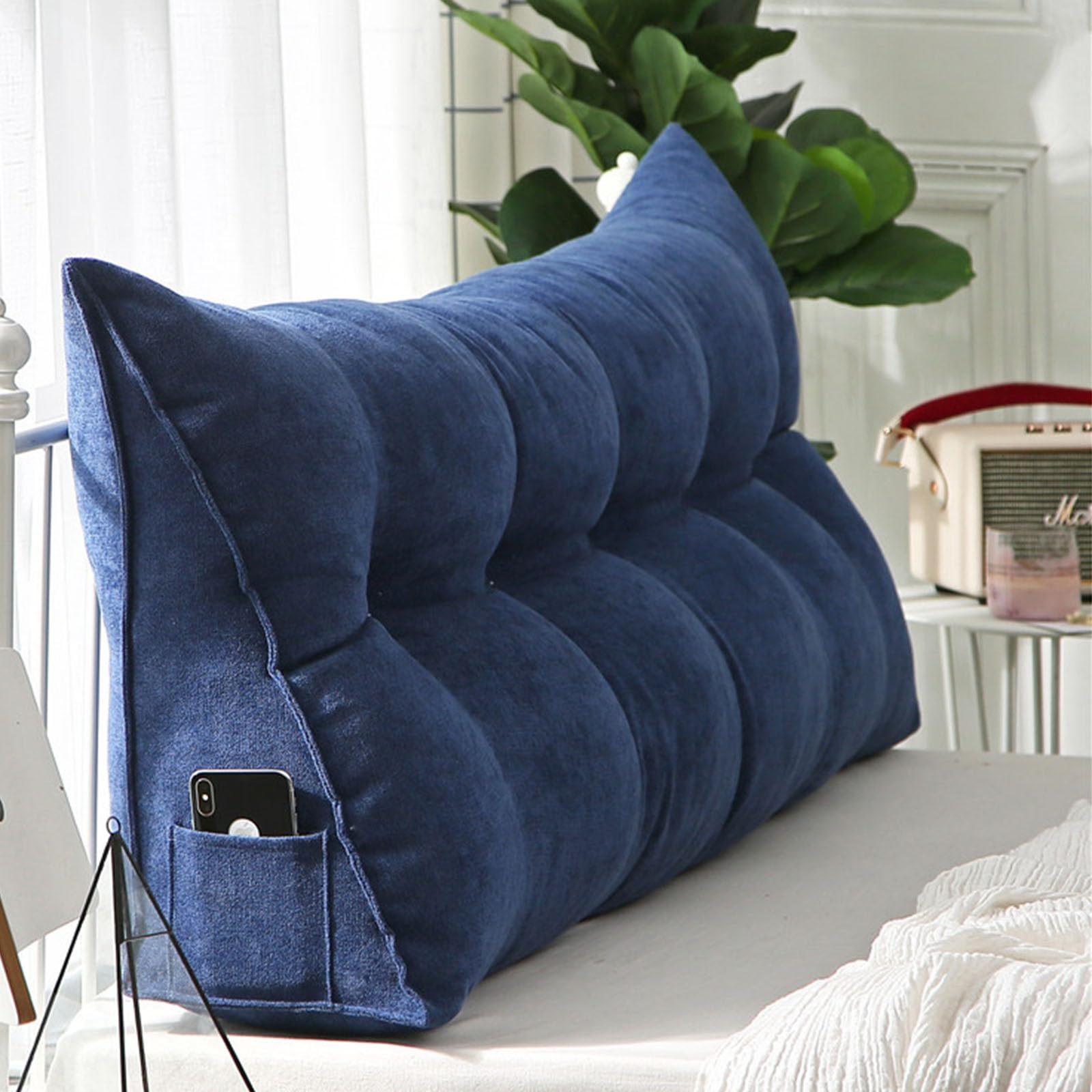LXURY Almohada Triangular De Lino Transpirable Grande Cojín De Posicionamiento Retirable Almohada De Cabecera De Cama Cojín De Lectura con Soporte para La Espalda del Sofá,D,150cmx50cmx20cm