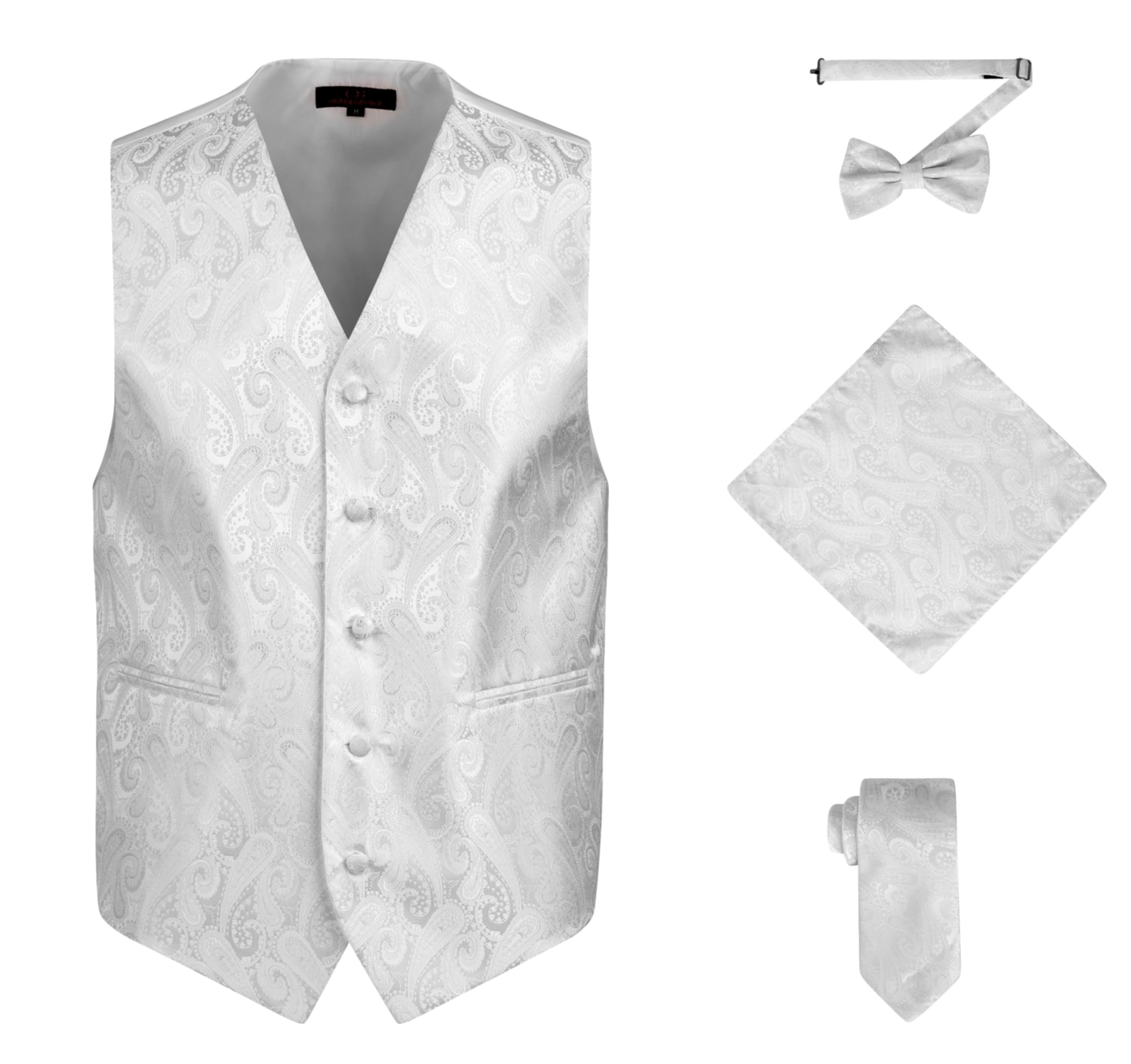 Oliver George Men's 4pc Paisley Formal Suit Waistcoat Tuxedo Dress Vest Necktie Bowtie Handkerchief Set for Suit or Tuxedo