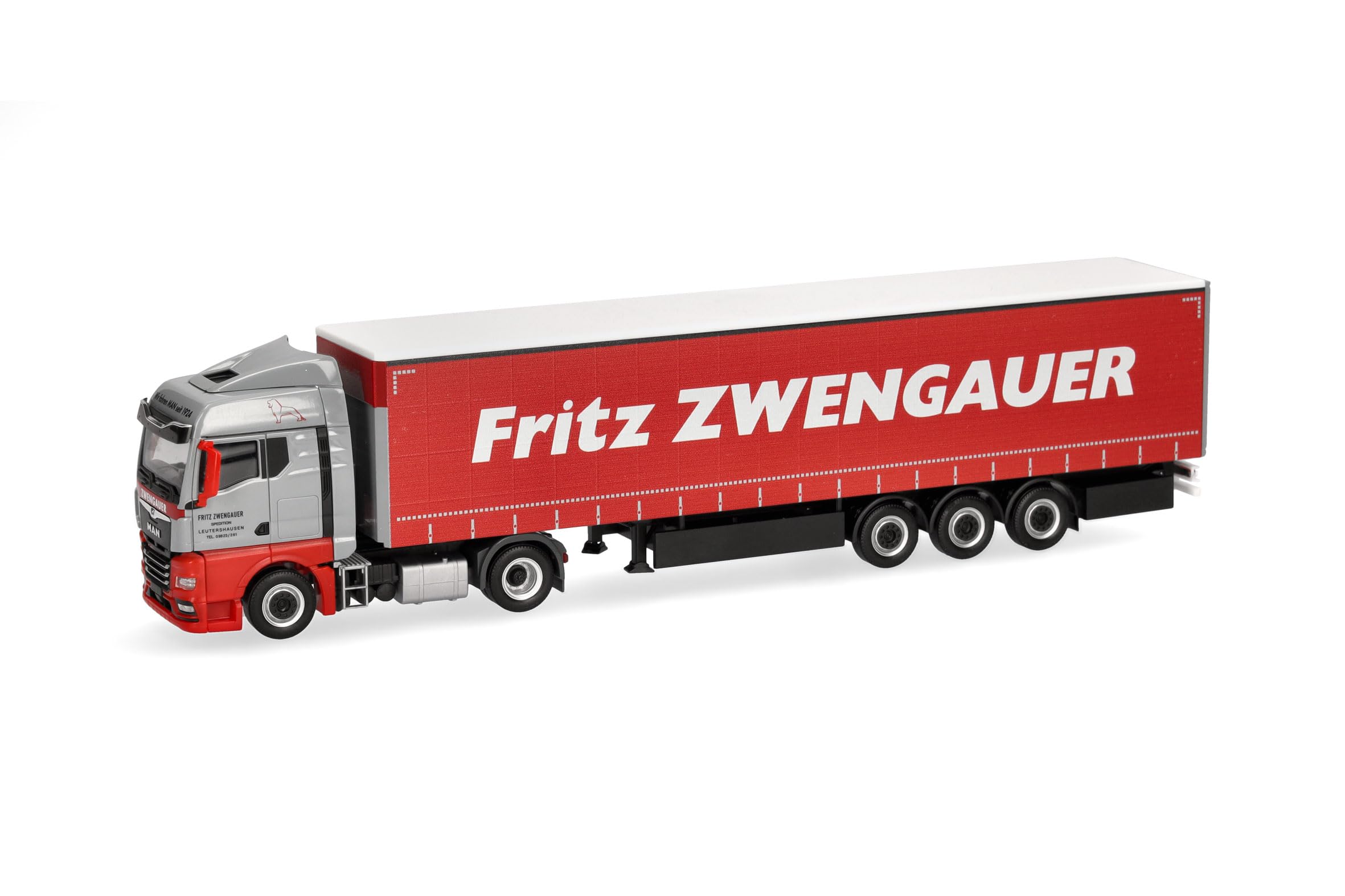 Herpa truck model MAN TGX GM curtain canvas semitrailer "Zwengauer", on a scale of 1:87, plastic miniature, made in Germany, model building, collectors edition
