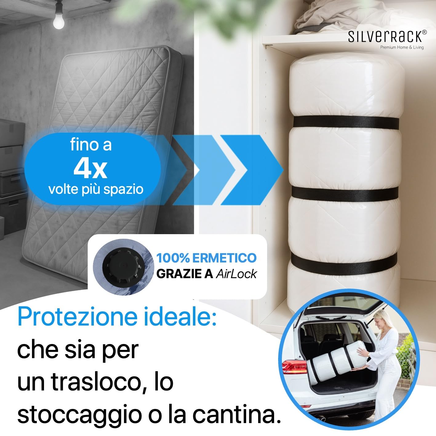 SilverRack Sacchetto sottovuoto per materassi [1 pezzo] da 130x240 cm - Sacchetto sottovuoto adatto per una materassa 90x200 cm - ideale per trasloco - Sacchetto di conservazione per materasso